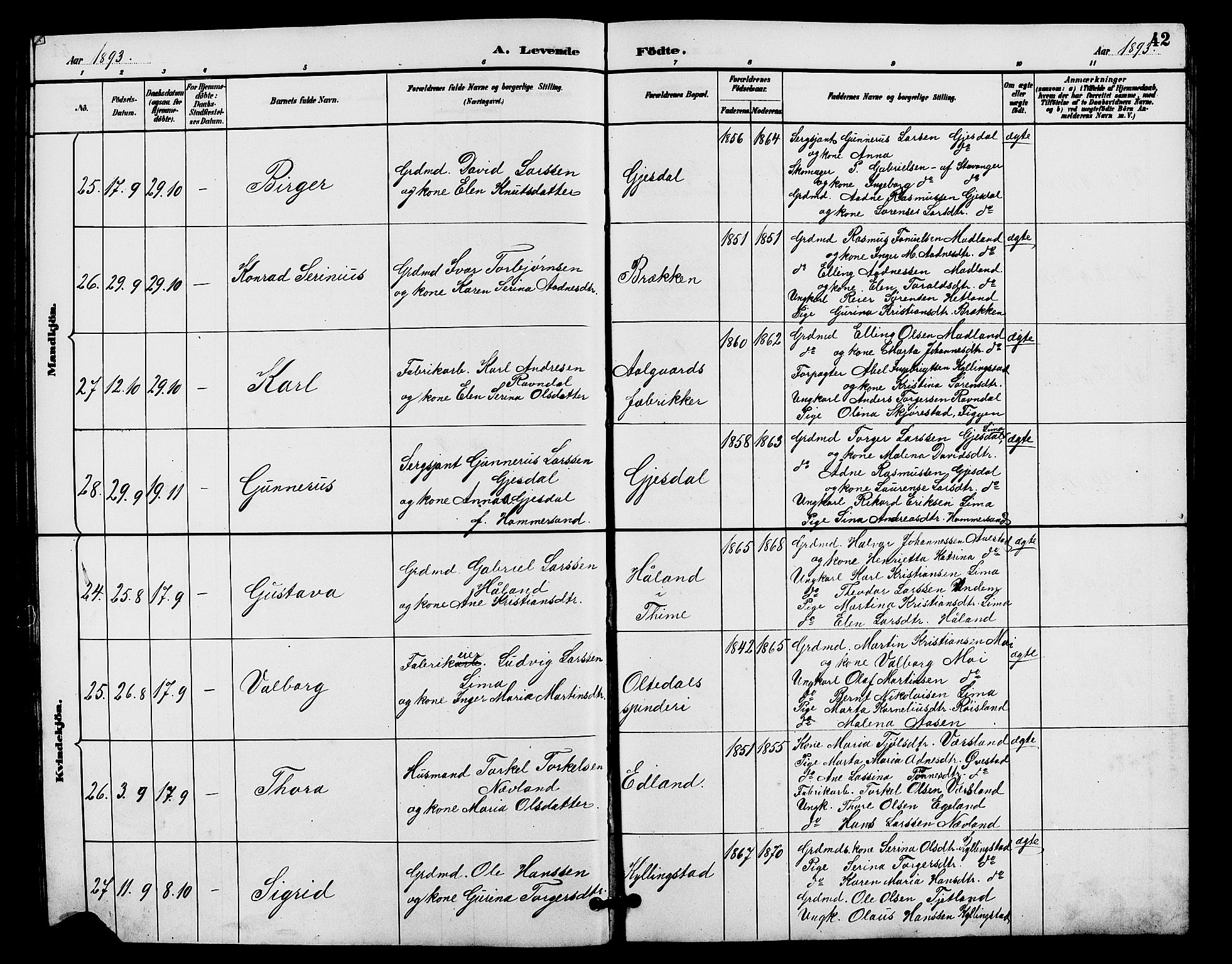 Lye sokneprestkontor, AV/SAST-A-101794/001/30BB/L0008: Parish register (copy) no. B 7, 1887-1901, p. 42