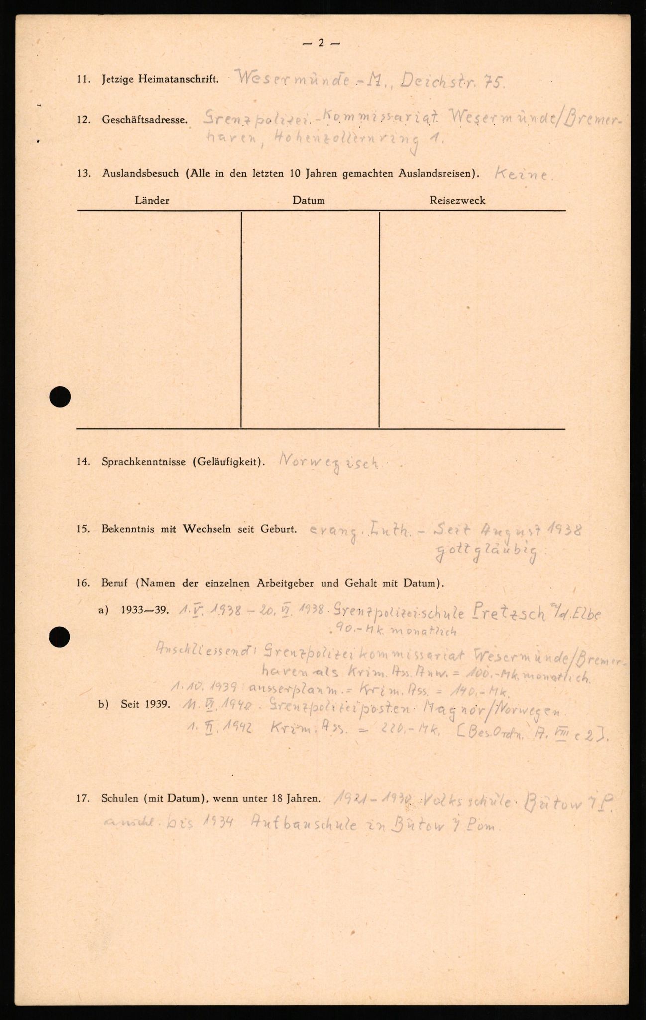 Forsvaret, Forsvarets overkommando II, AV/RA-RAFA-3915/D/Db/L0023: CI Questionaires. Tyske okkupasjonsstyrker i Norge. Tyskere., 1945-1946, p. 333