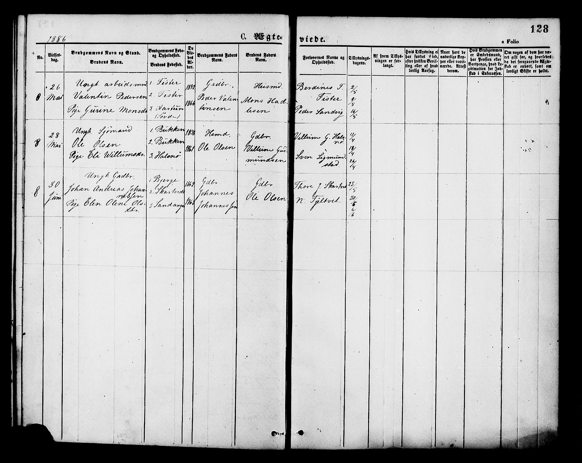 Hjelmeland sokneprestkontor, SAST/A-101843/01/IV/L0013: Parish register (official) no. A 13, 1872-1886, p. 128
