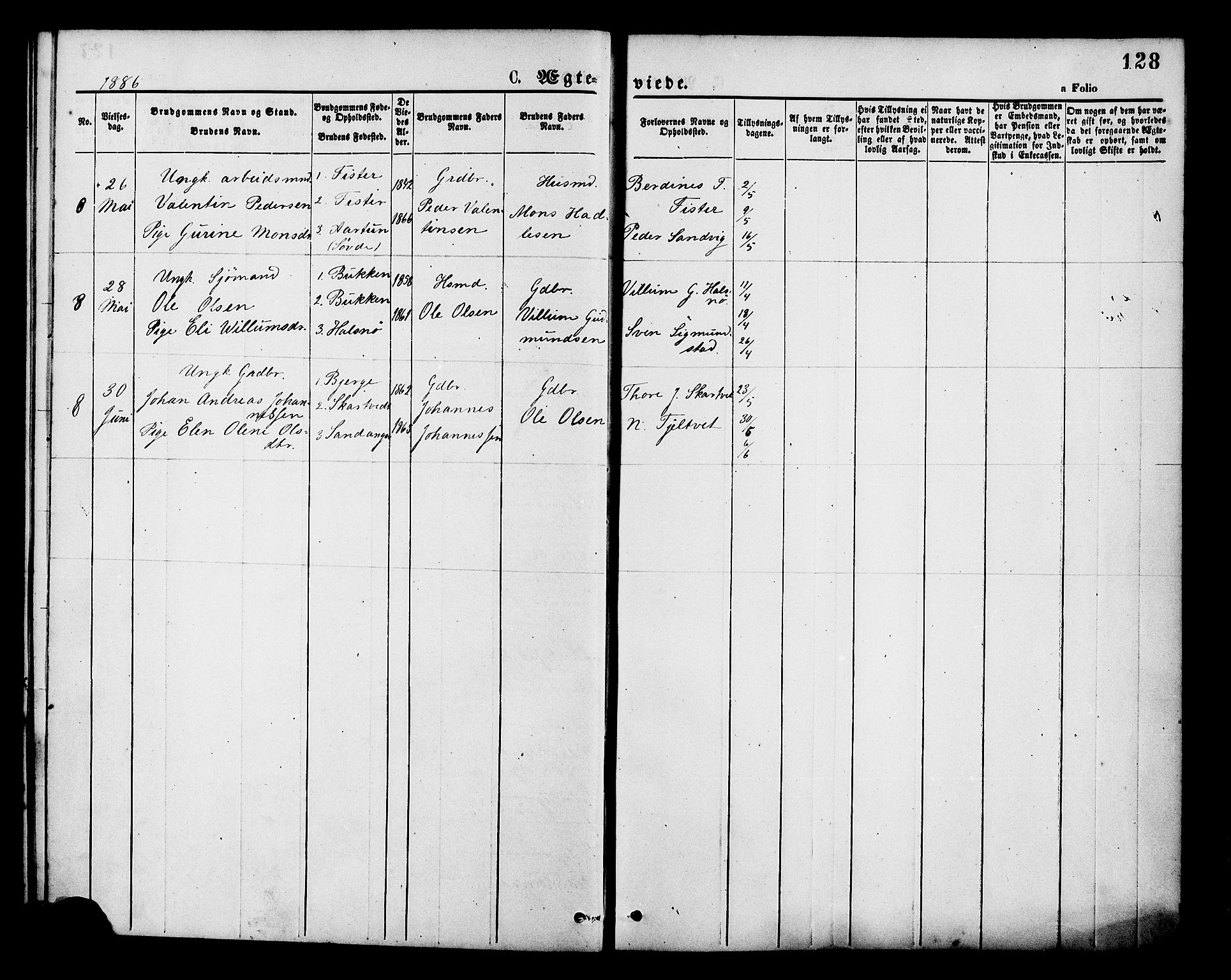 Hjelmeland sokneprestkontor, AV/SAST-A-101843/01/IV/L0013: Parish register (official) no. A 13, 1872-1886, p. 128