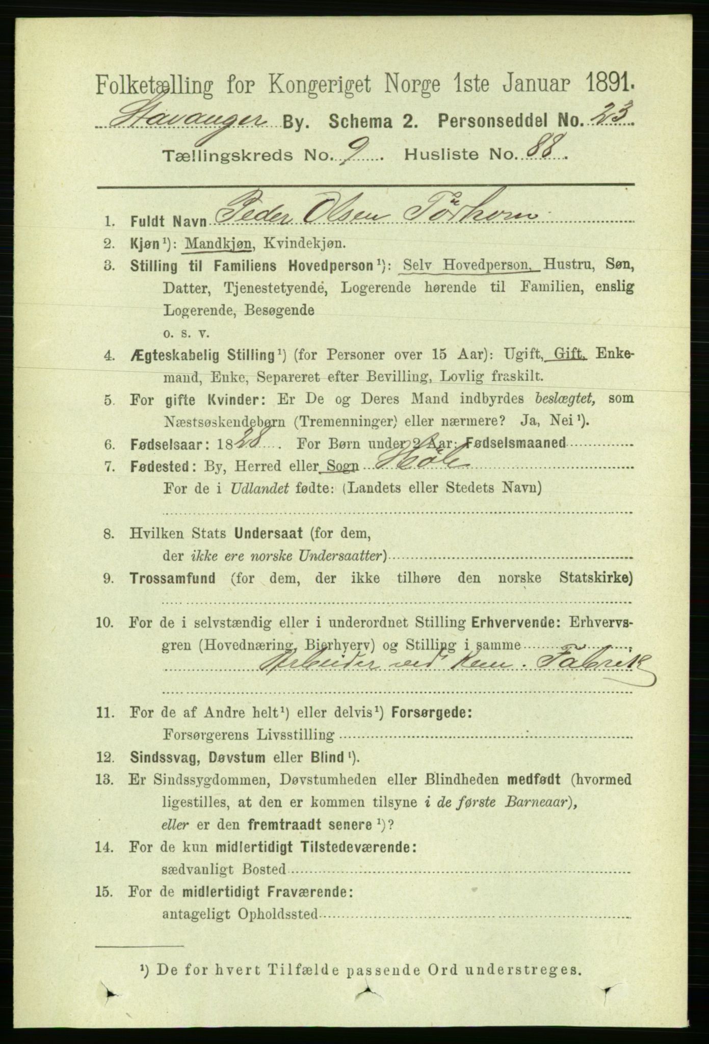 RA, 1891 census for 1103 Stavanger, 1891, p. 13528