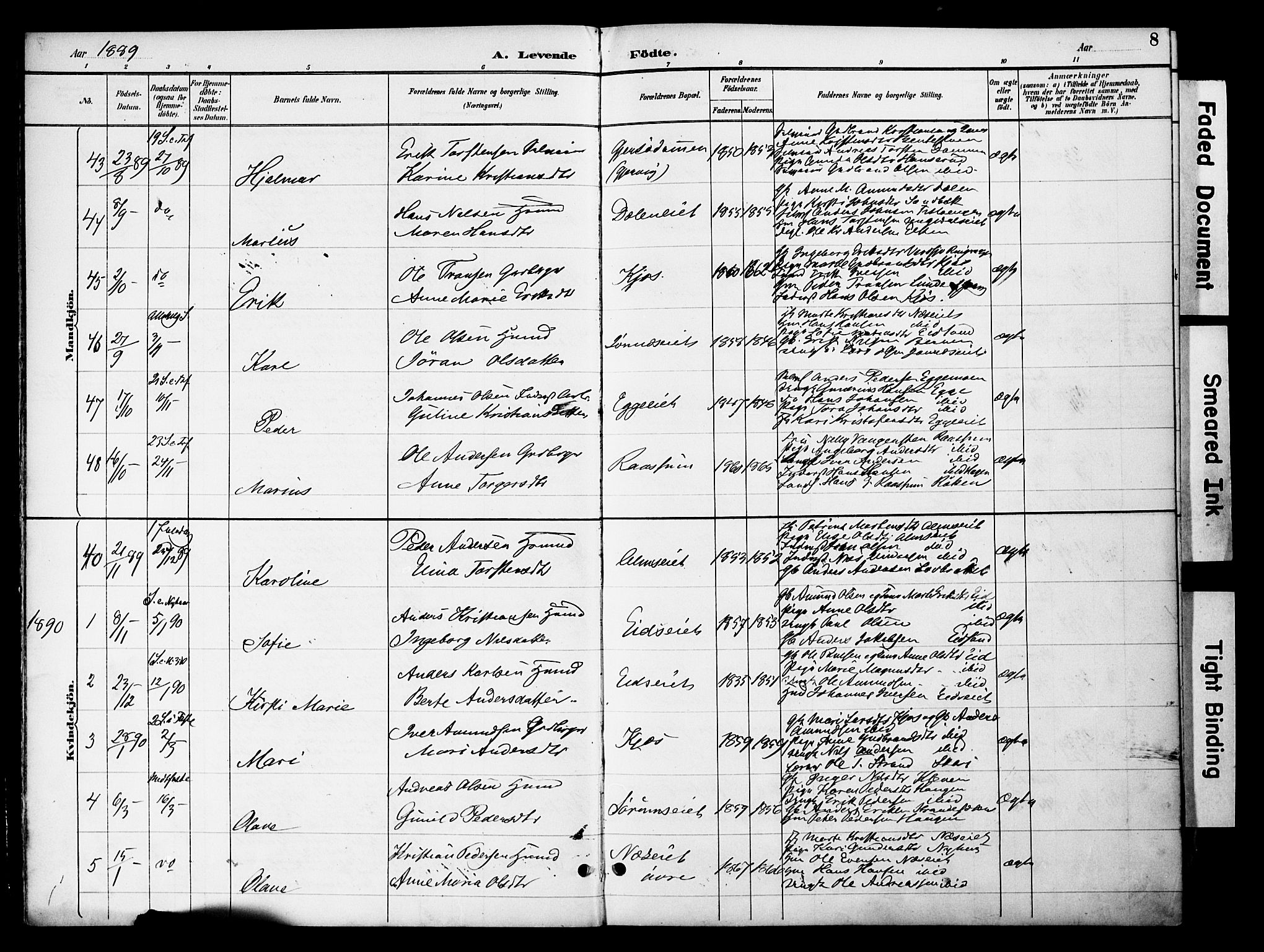 Gran prestekontor, SAH/PREST-112/H/Ha/Haa/L0020: Parish register (official) no. 20, 1889-1899, p. 8