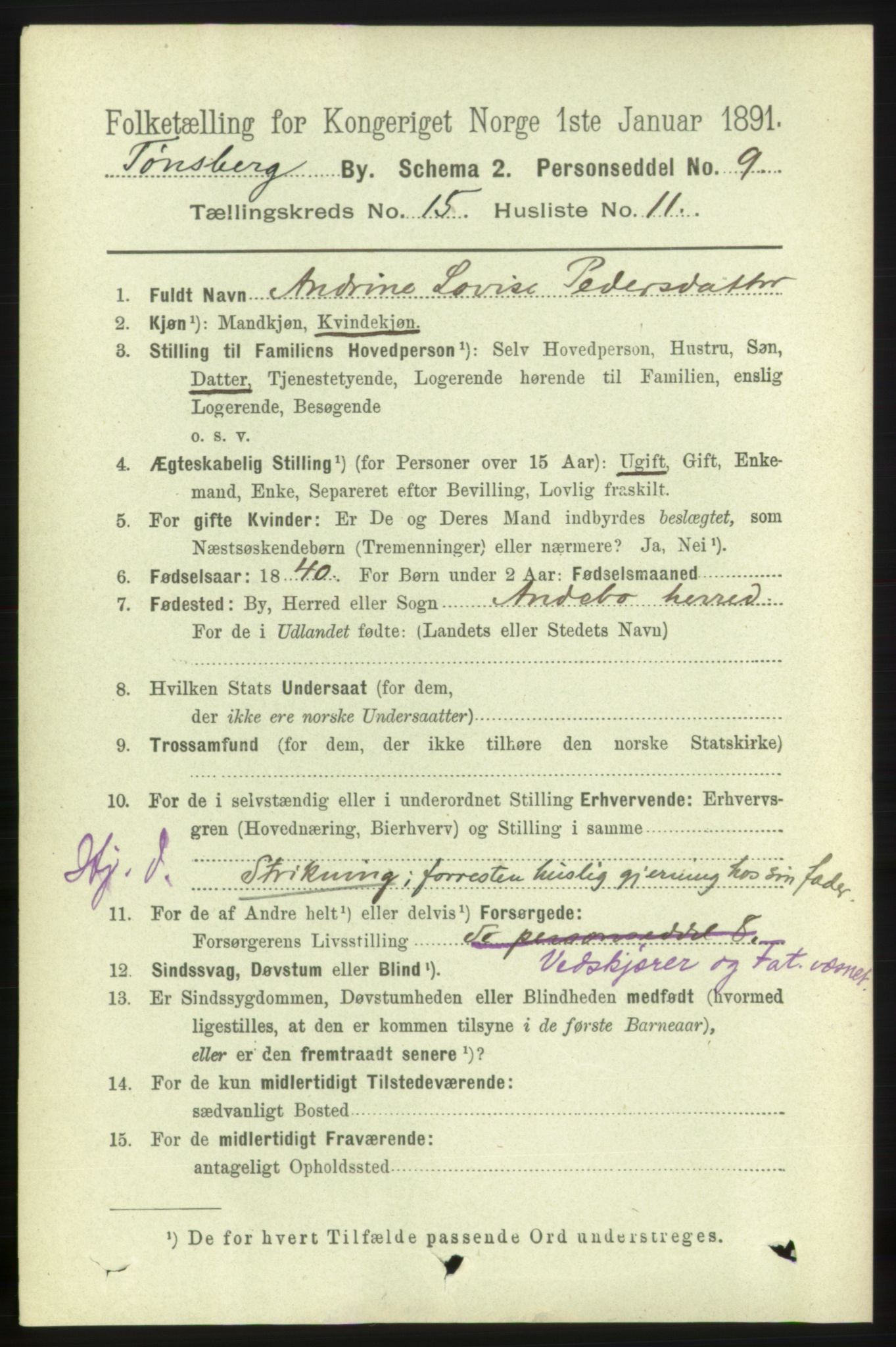 RA, 1891 census for 0705 Tønsberg, 1891, p. 4788