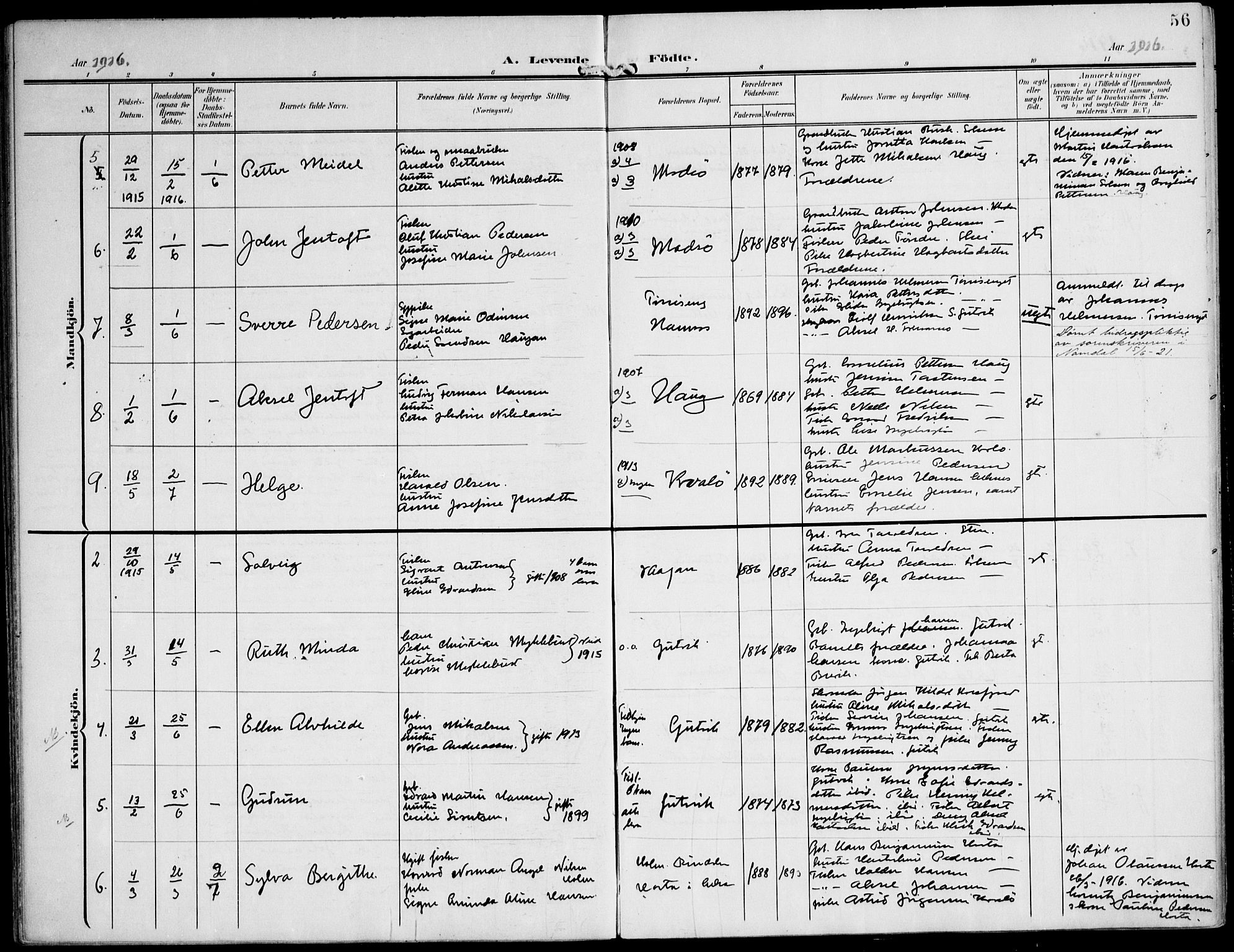 Ministerialprotokoller, klokkerbøker og fødselsregistre - Nord-Trøndelag, SAT/A-1458/788/L0698: Parish register (official) no. 788A05, 1902-1921, p. 56