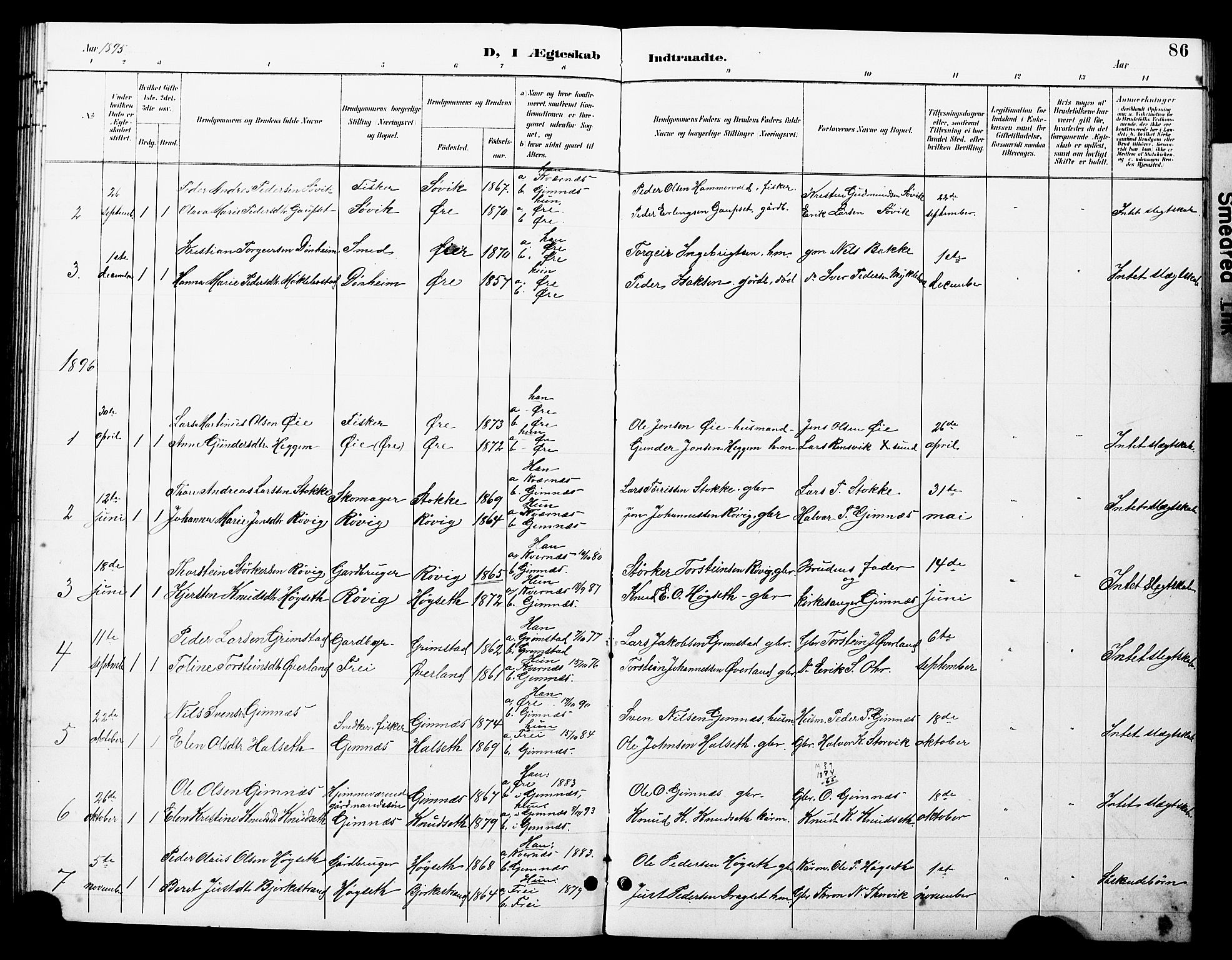 Ministerialprotokoller, klokkerbøker og fødselsregistre - Møre og Romsdal, AV/SAT-A-1454/585/L0973: Parish register (copy) no. 585C01, 1893-1930, p. 86