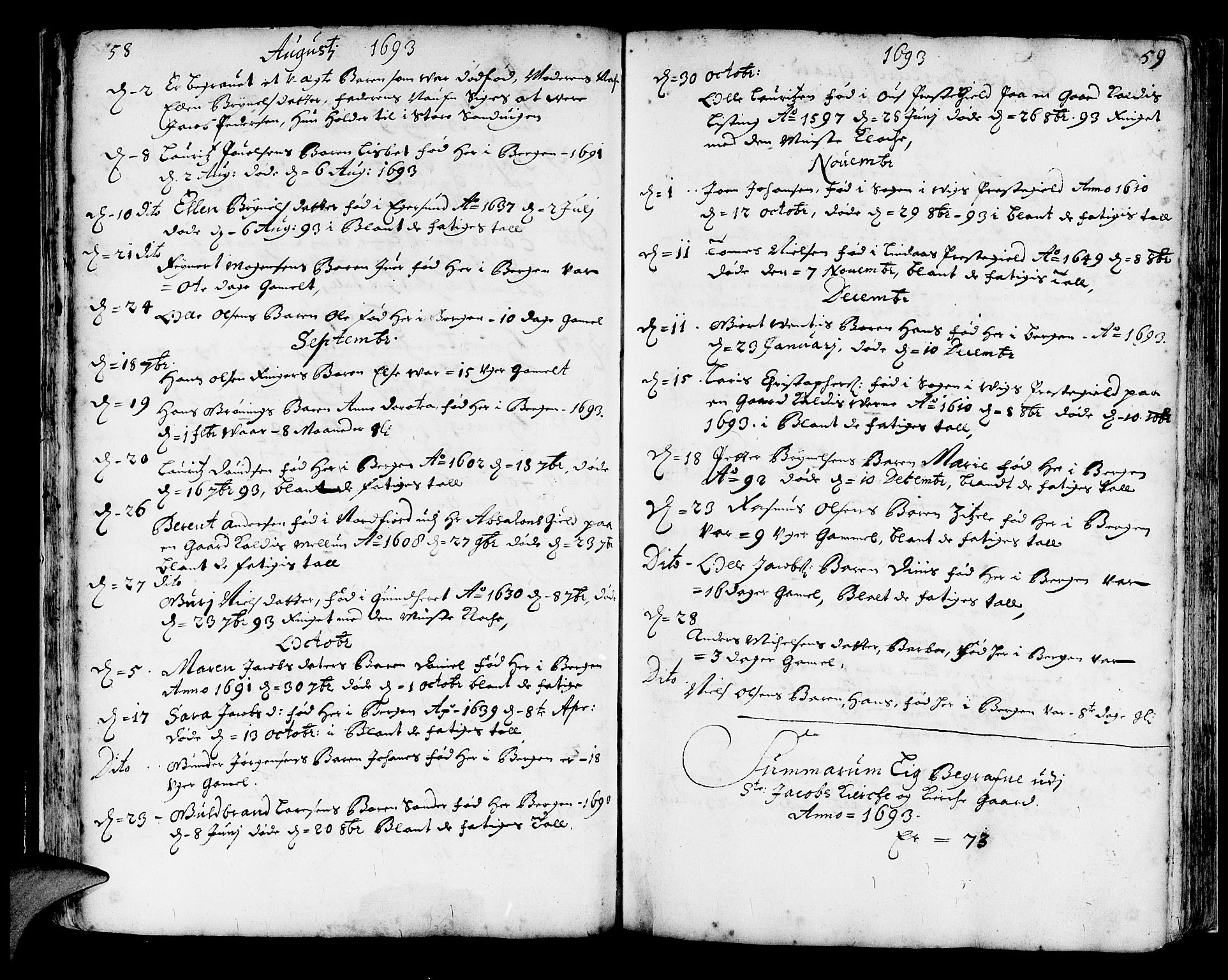 Korskirken sokneprestembete, AV/SAB-A-76101/H/Haa/L0010: Parish register (official) no. A 10, 1688-1703, p. 58-59