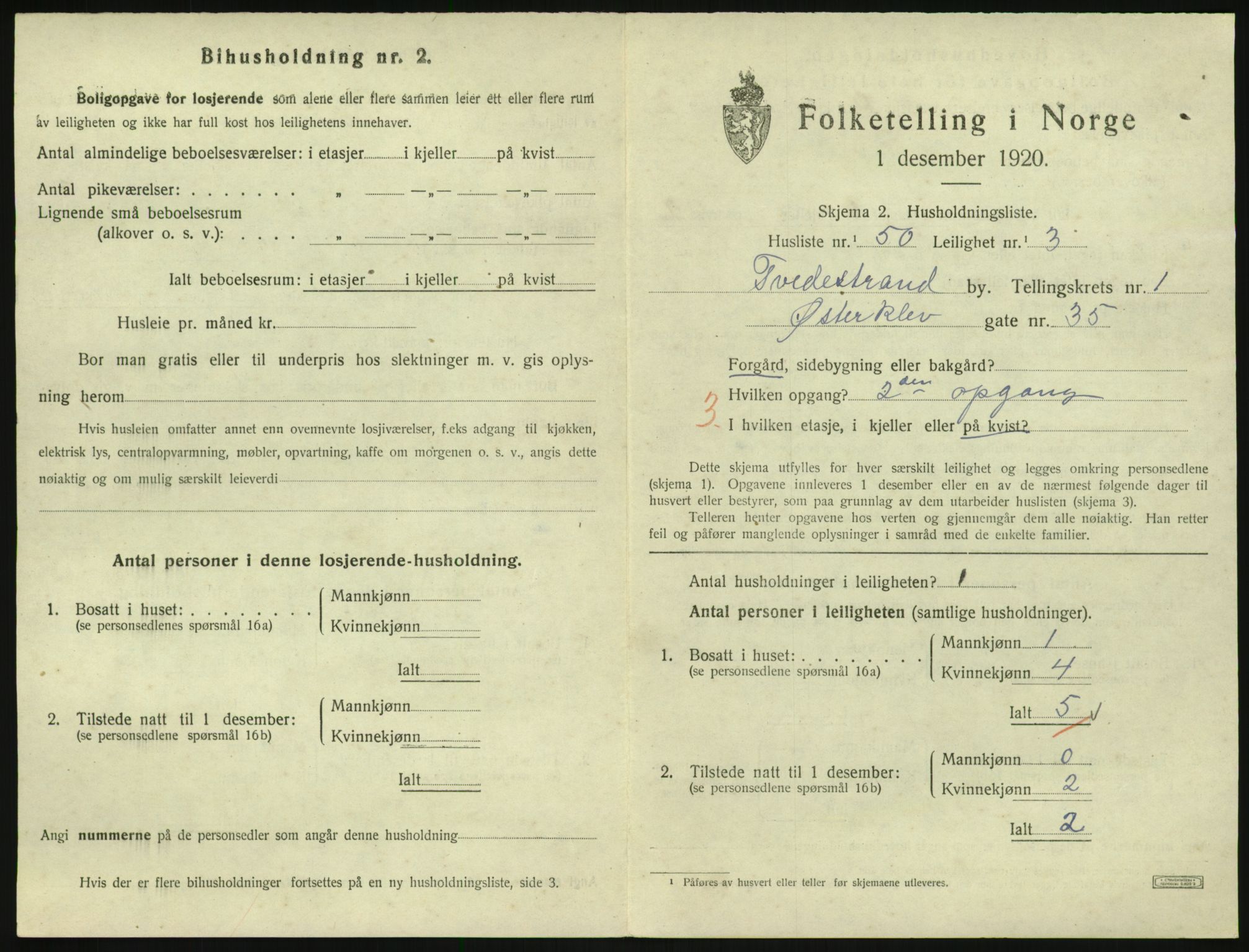 SAK, 1920 census for Tvedestrand, 1920, p. 741