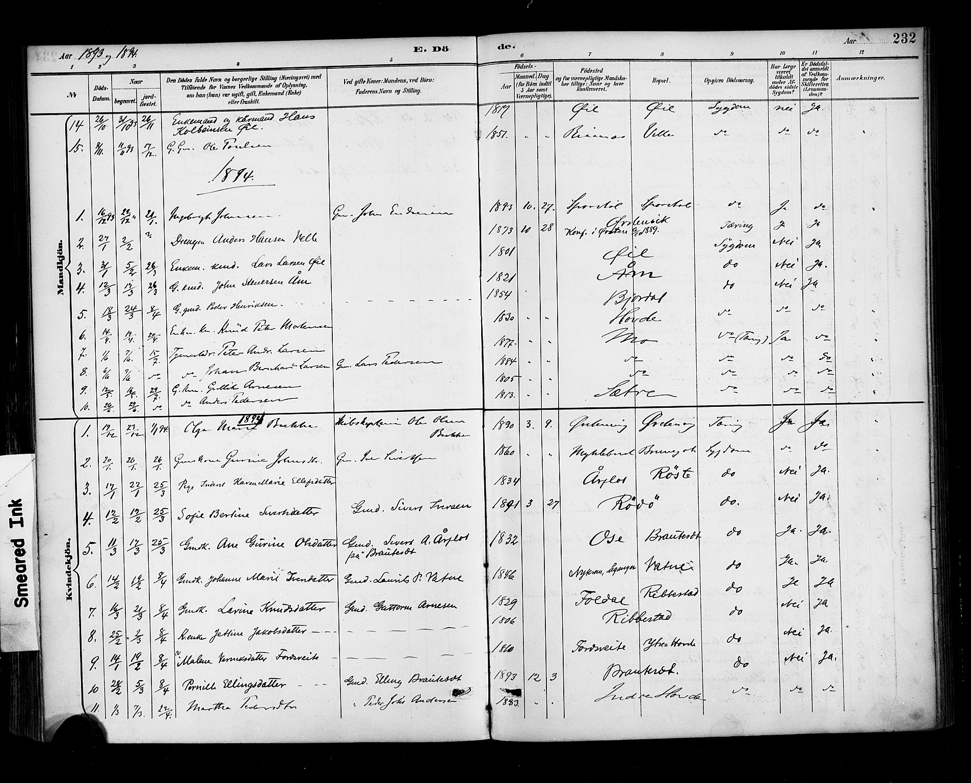 Ministerialprotokoller, klokkerbøker og fødselsregistre - Møre og Romsdal, AV/SAT-A-1454/513/L0177: Parish register (official) no. 513A04, 1890-1906, p. 232