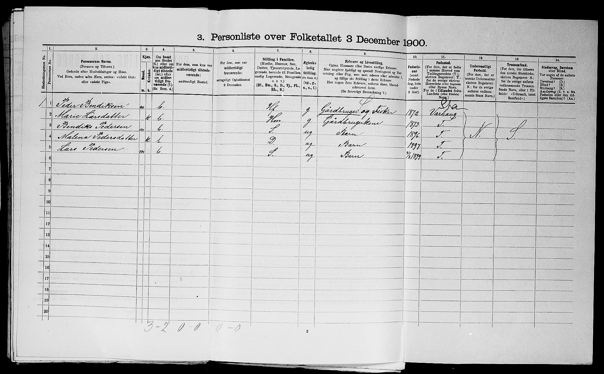 SAST, 1900 census for Haaland, 1900, p. 1131