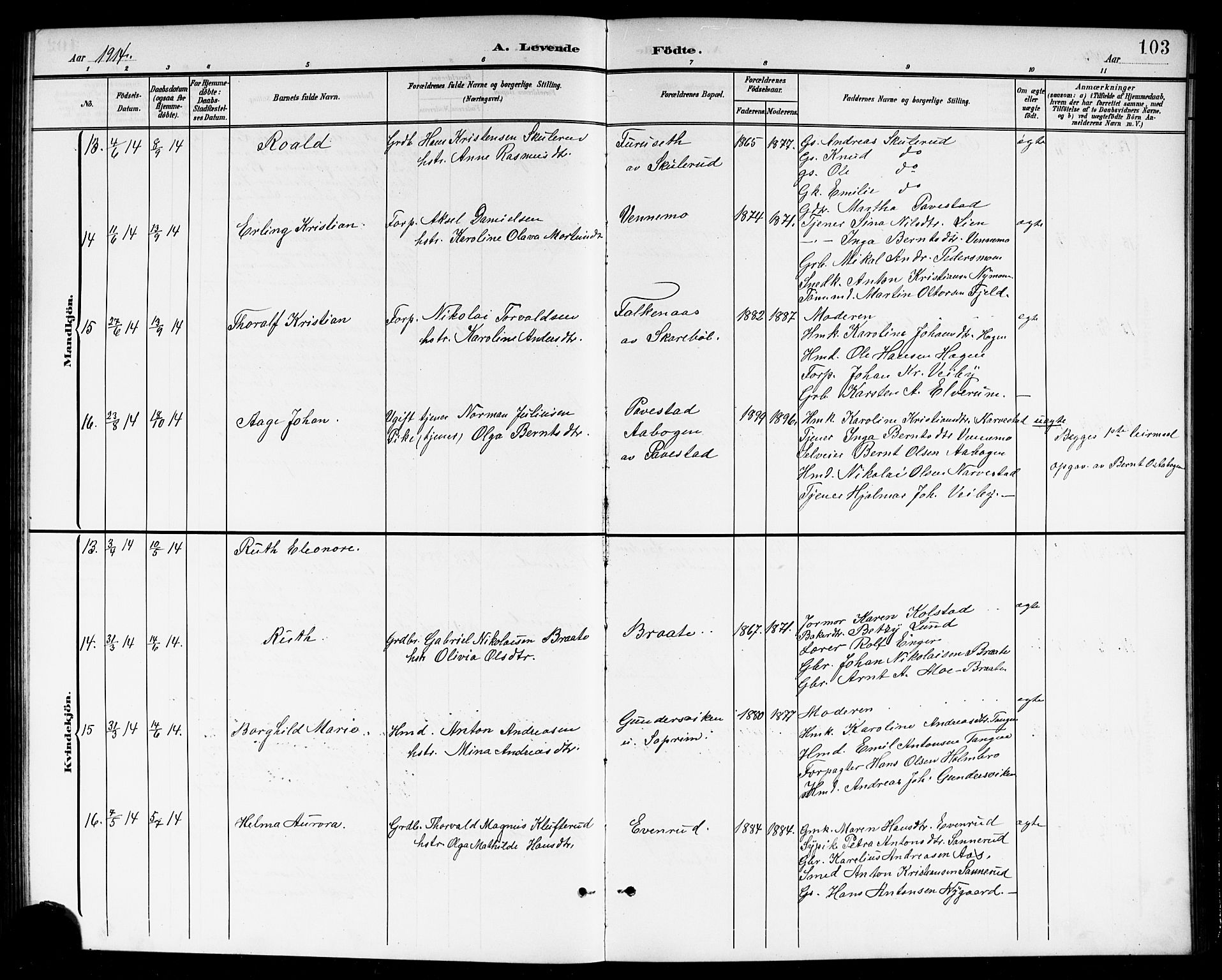 Høland prestekontor Kirkebøker, SAO/A-10346a/G/Gb/L0001: Parish register (copy) no. II 1, 1902-1919, p. 103