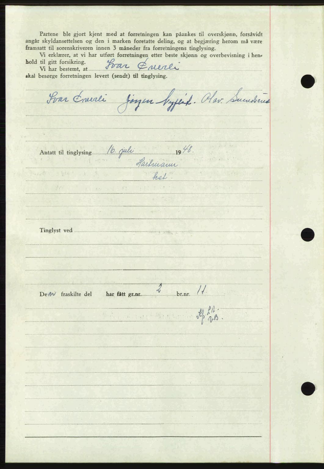 Sør-Gudbrandsdal tingrett, SAH/TING-004/H/Hb/Hbd/L0022: Mortgage book no. A22, 1948-1948, Diary no: : 1649/1948