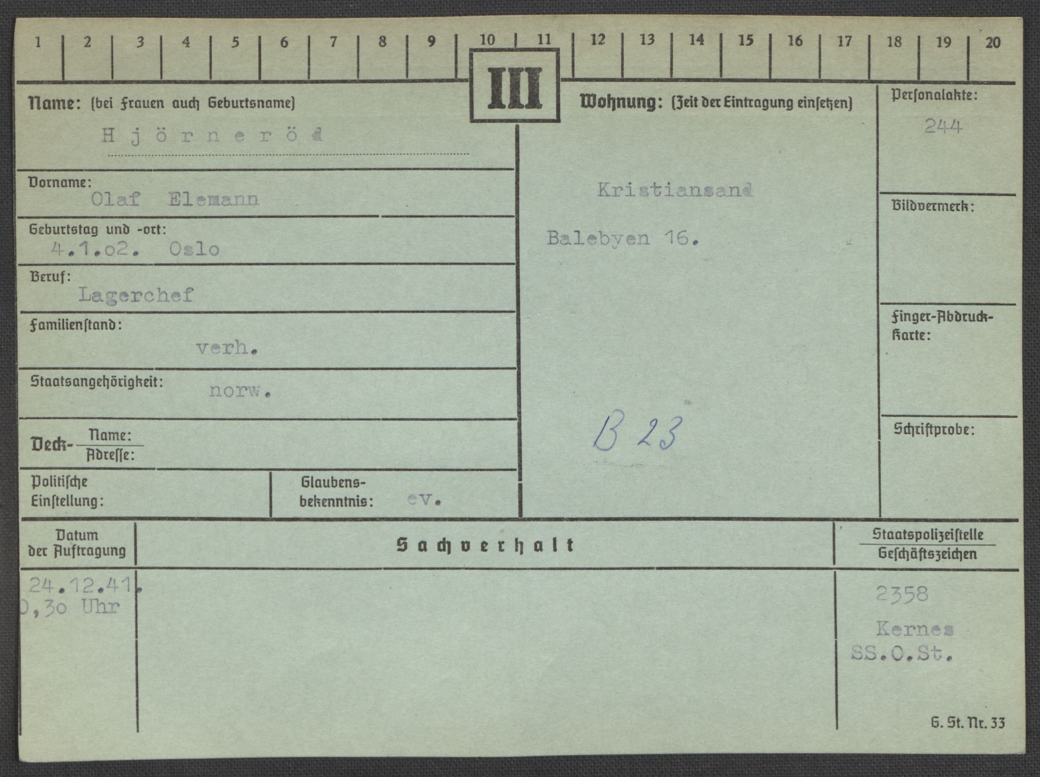 Befehlshaber der Sicherheitspolizei und des SD, AV/RA-RAFA-5969/E/Ea/Eaa/L0004: Register over norske fanger i Møllergata 19: Hal-Hæ, 1940-1945, p. 1151