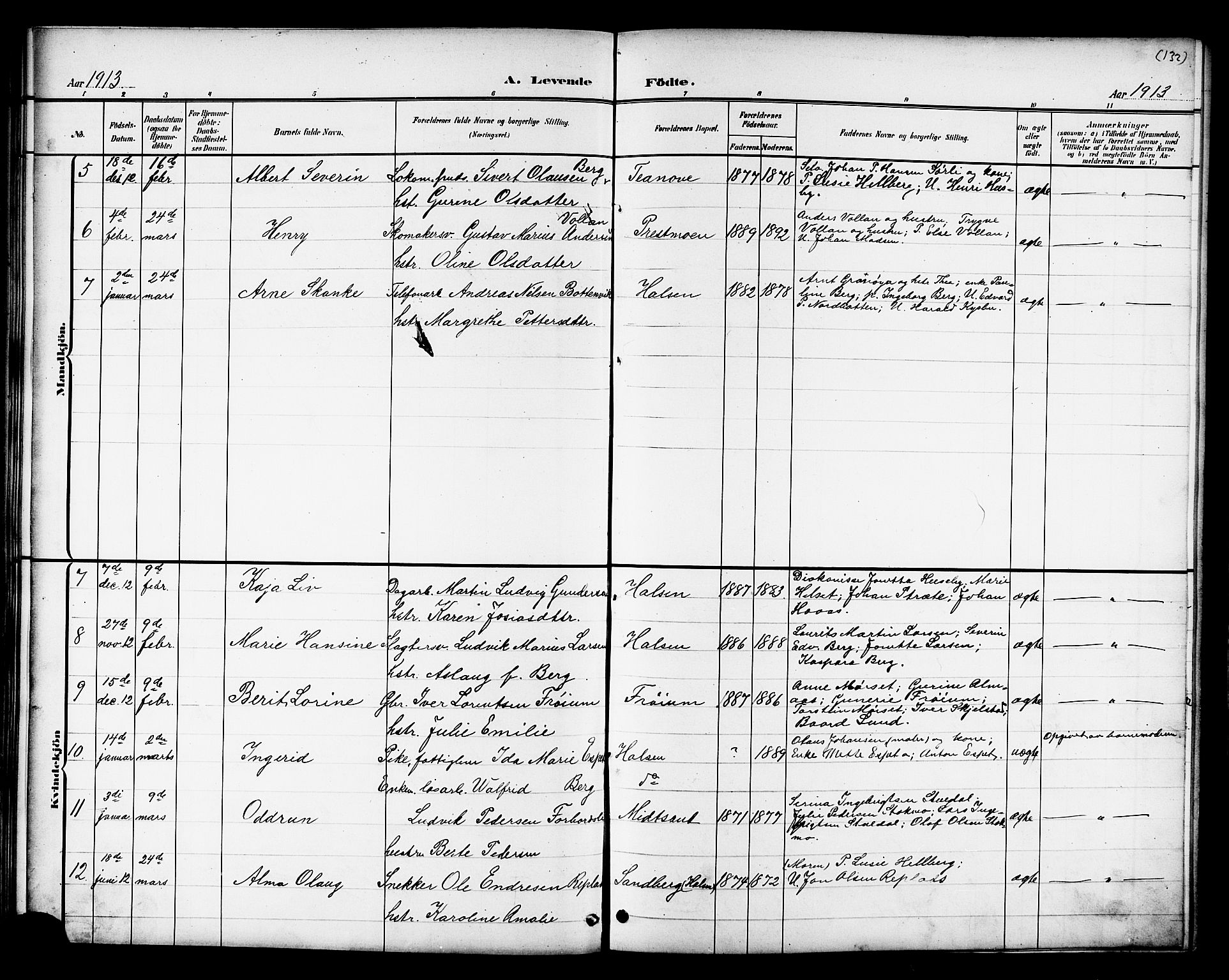 Ministerialprotokoller, klokkerbøker og fødselsregistre - Nord-Trøndelag, AV/SAT-A-1458/709/L0087: Parish register (copy) no. 709C01, 1892-1913, p. 132