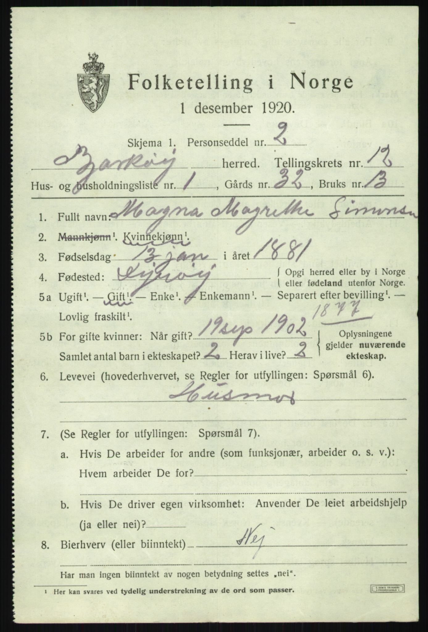 SATØ, 1920 census for Bjarkøy, 1920, p. 4677