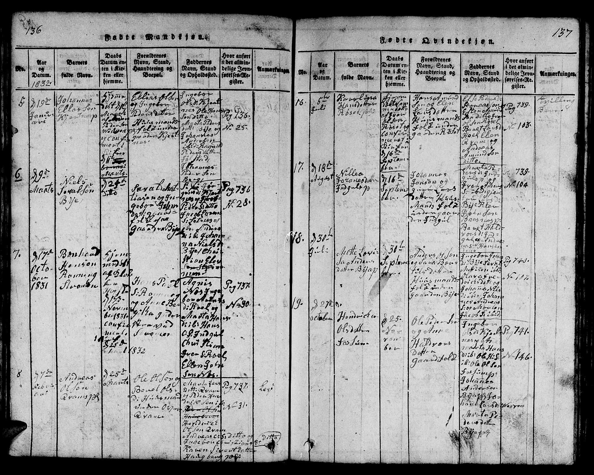 Ministerialprotokoller, klokkerbøker og fødselsregistre - Nord-Trøndelag, AV/SAT-A-1458/730/L0298: Parish register (copy) no. 730C01, 1816-1849, p. 136-137