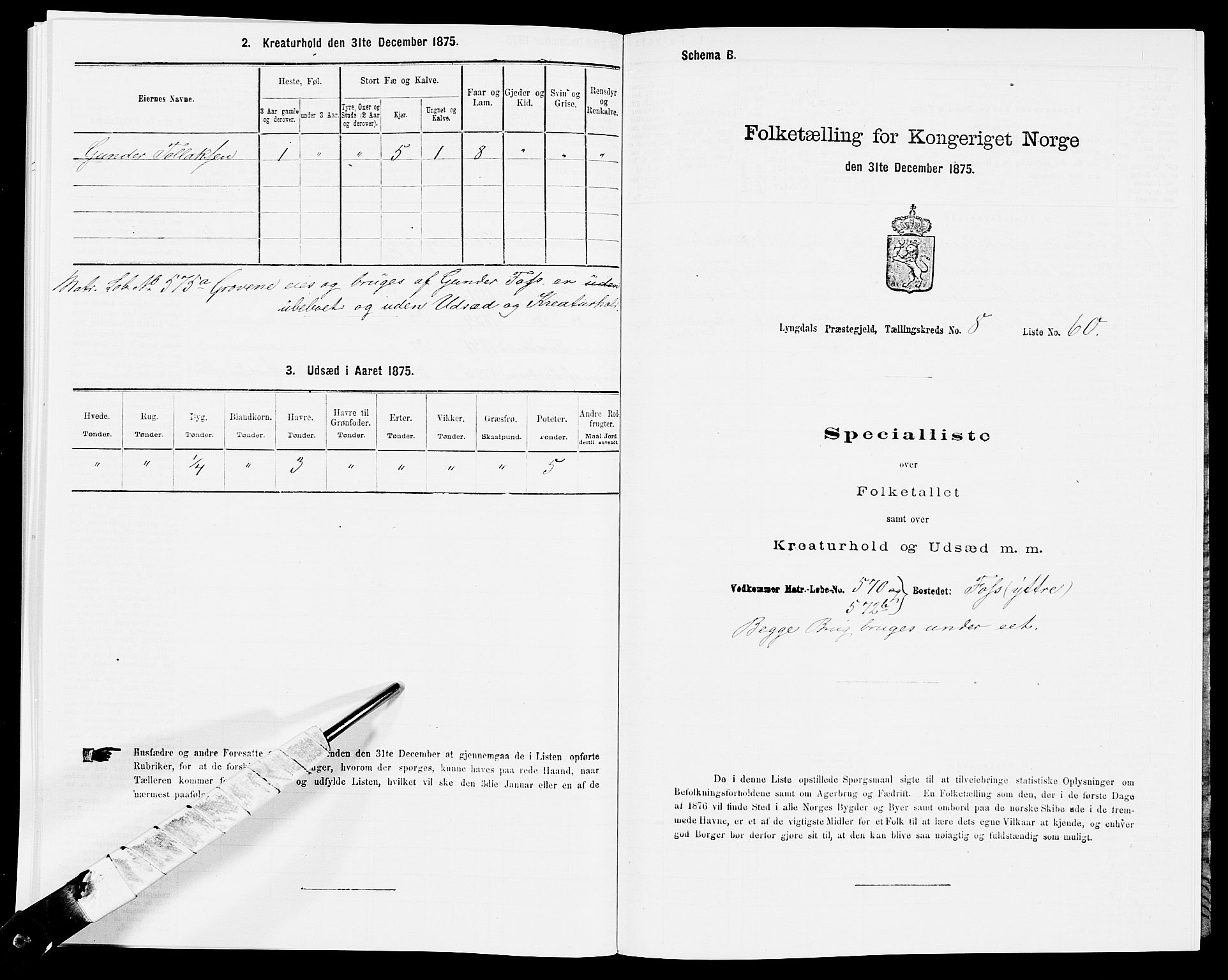 SAK, 1875 census for 1032P Lyngdal, 1875, p. 1350