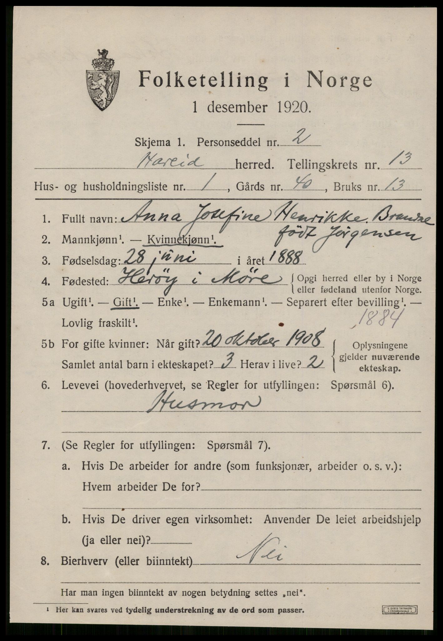 SAT, 1920 census for Hareid, 1920, p. 4931