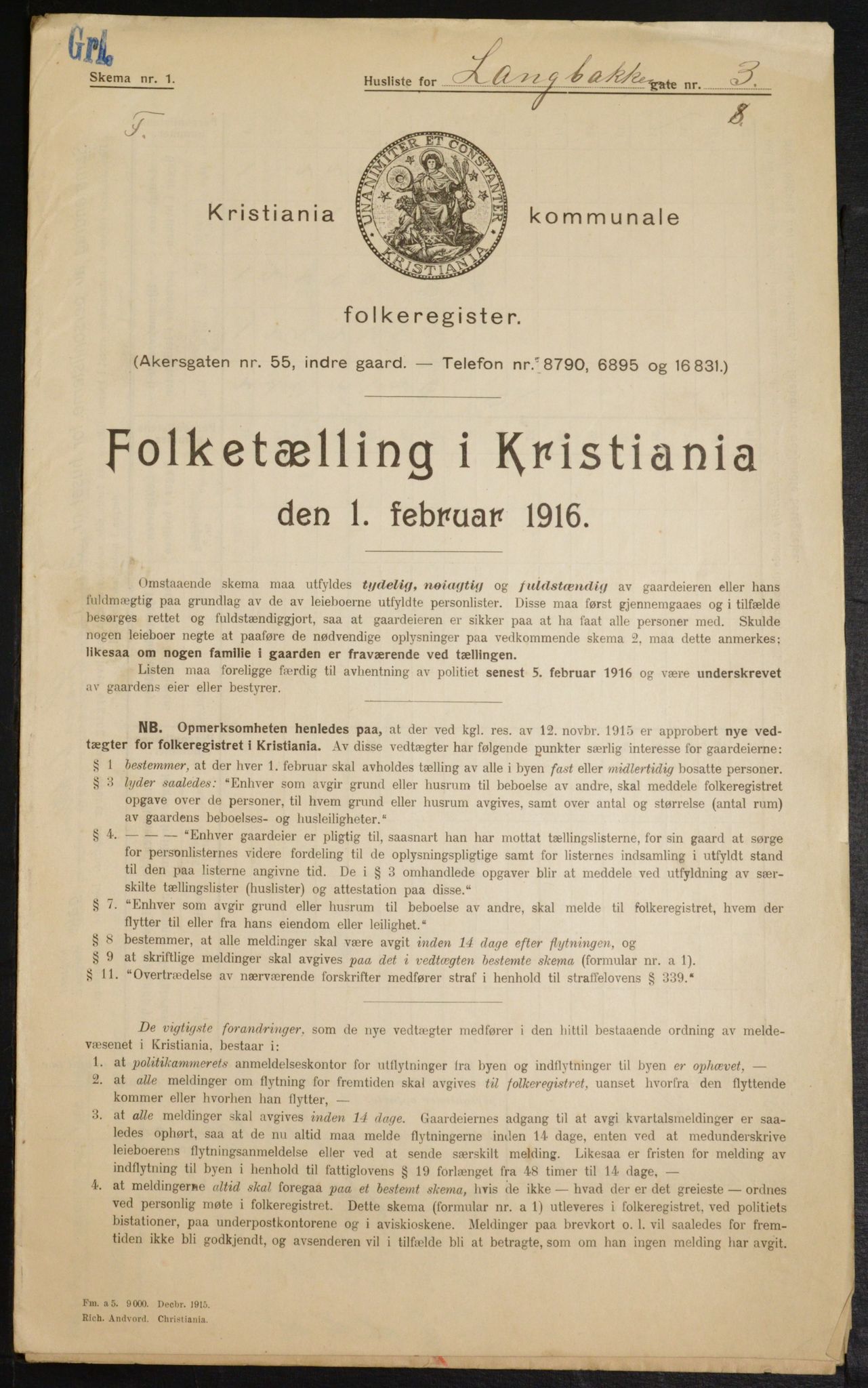 OBA, Municipal Census 1916 for Kristiania, 1916, p. 57457