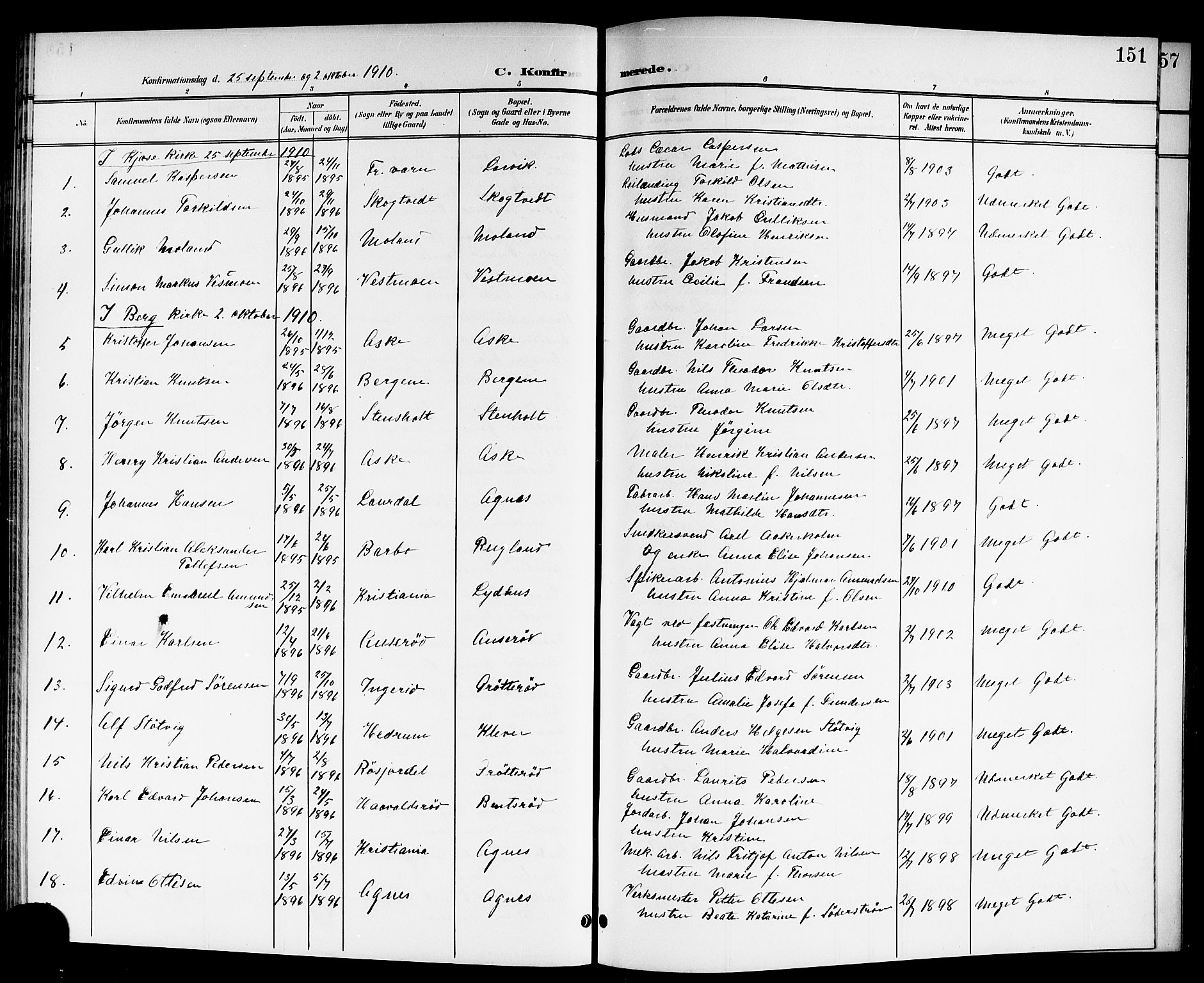 Brunlanes kirkebøker, SAKO/A-342/G/Ga/L0004: Parish register (copy) no. I 4, 1898-1921, p. 151