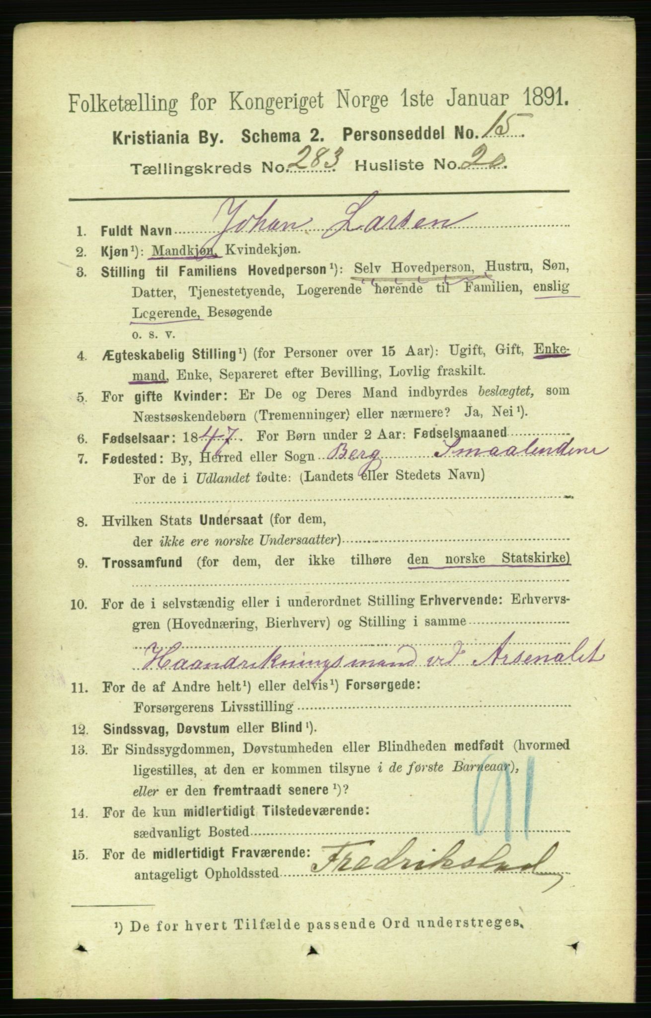 RA, 1891 census for 0301 Kristiania, 1891, p. 173315