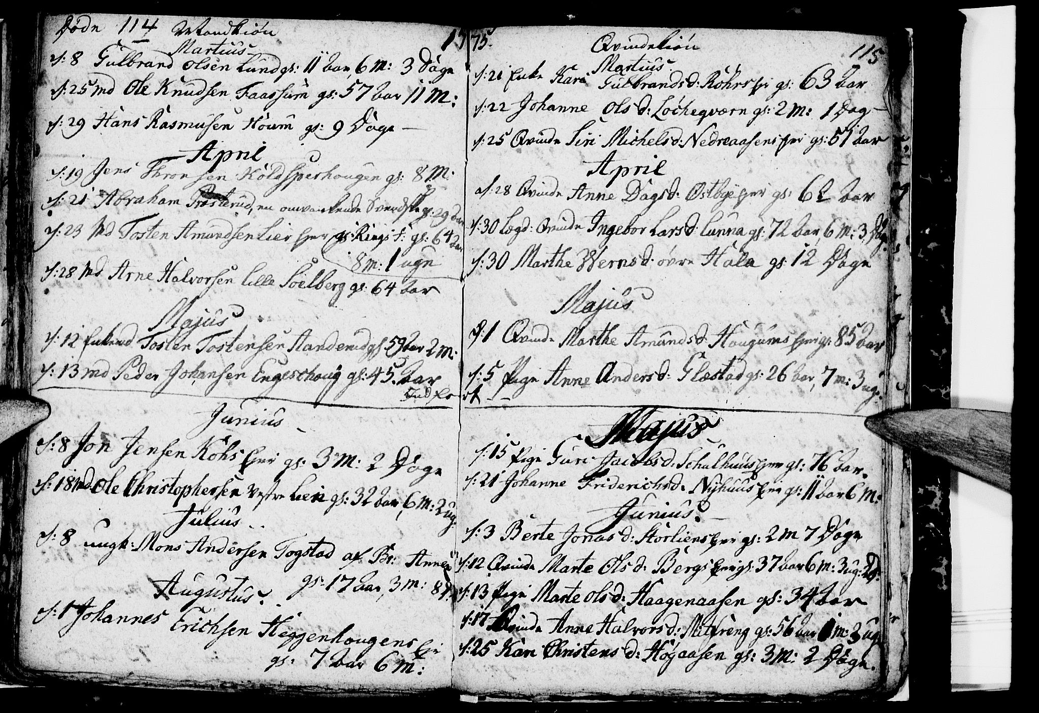 Ringsaker prestekontor, SAH/PREST-014/I/Ia/L0005/0001: Parish register draft no. 1A, 1773-1775, p. 114-115