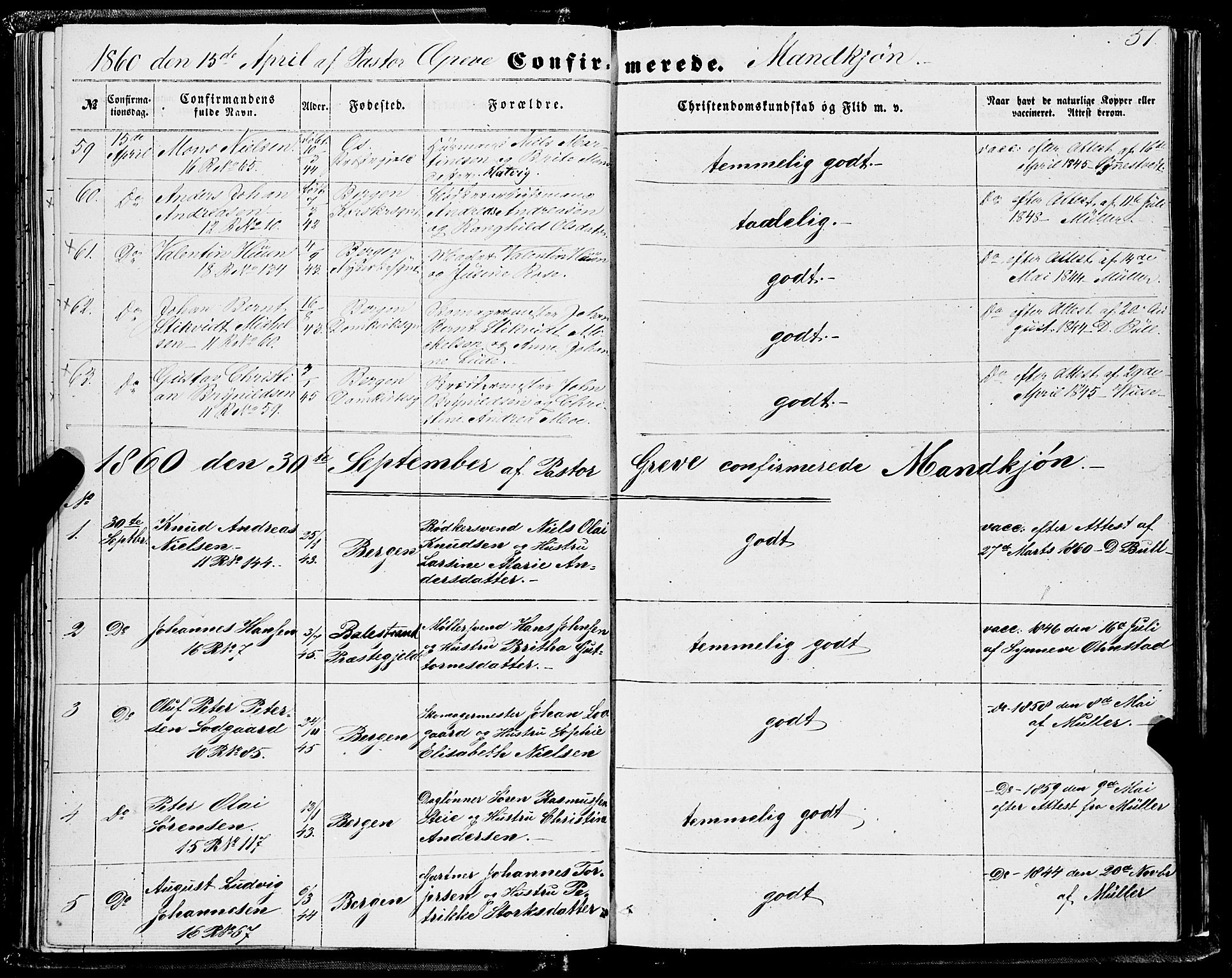 Domkirken sokneprestembete, AV/SAB-A-74801/H/Haa/L0028: Parish register (official) no. C 3, 1852-1864, p. 51