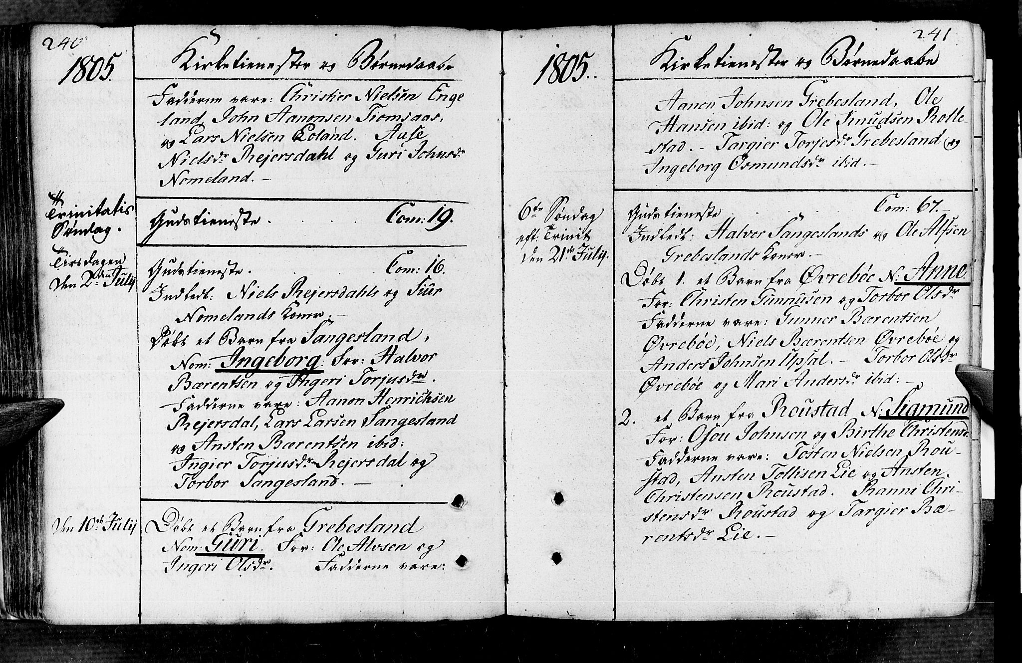 Vennesla sokneprestkontor, SAK/1111-0045/Fa/Fac/L0002: Parish register (official) no. A 2, 1785-1834, p. 240-241