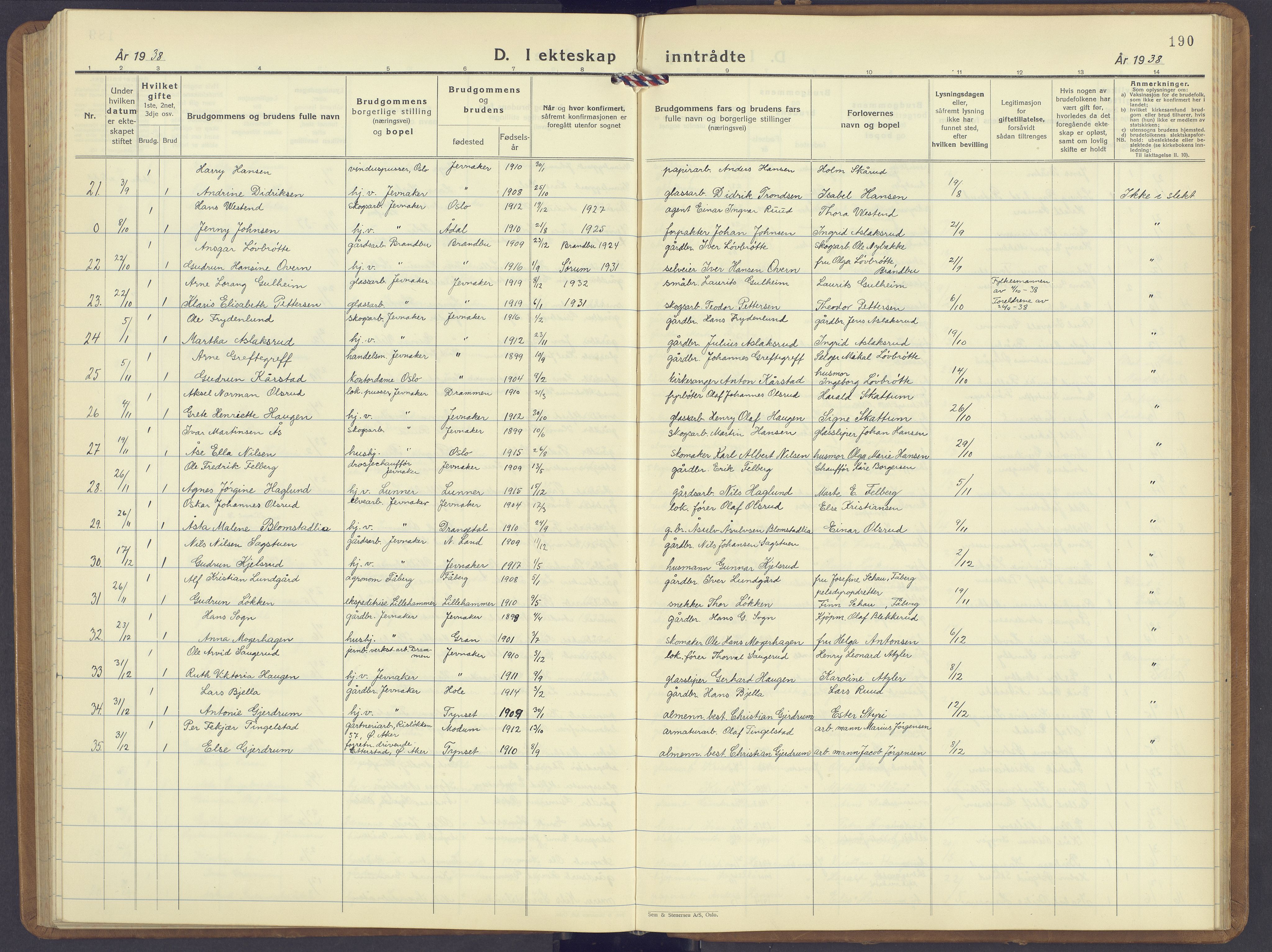 Jevnaker prestekontor, SAH/PREST-116/H/Ha/Hab/L0006: Parish register (copy) no. 6, 1930-1945, p. 190