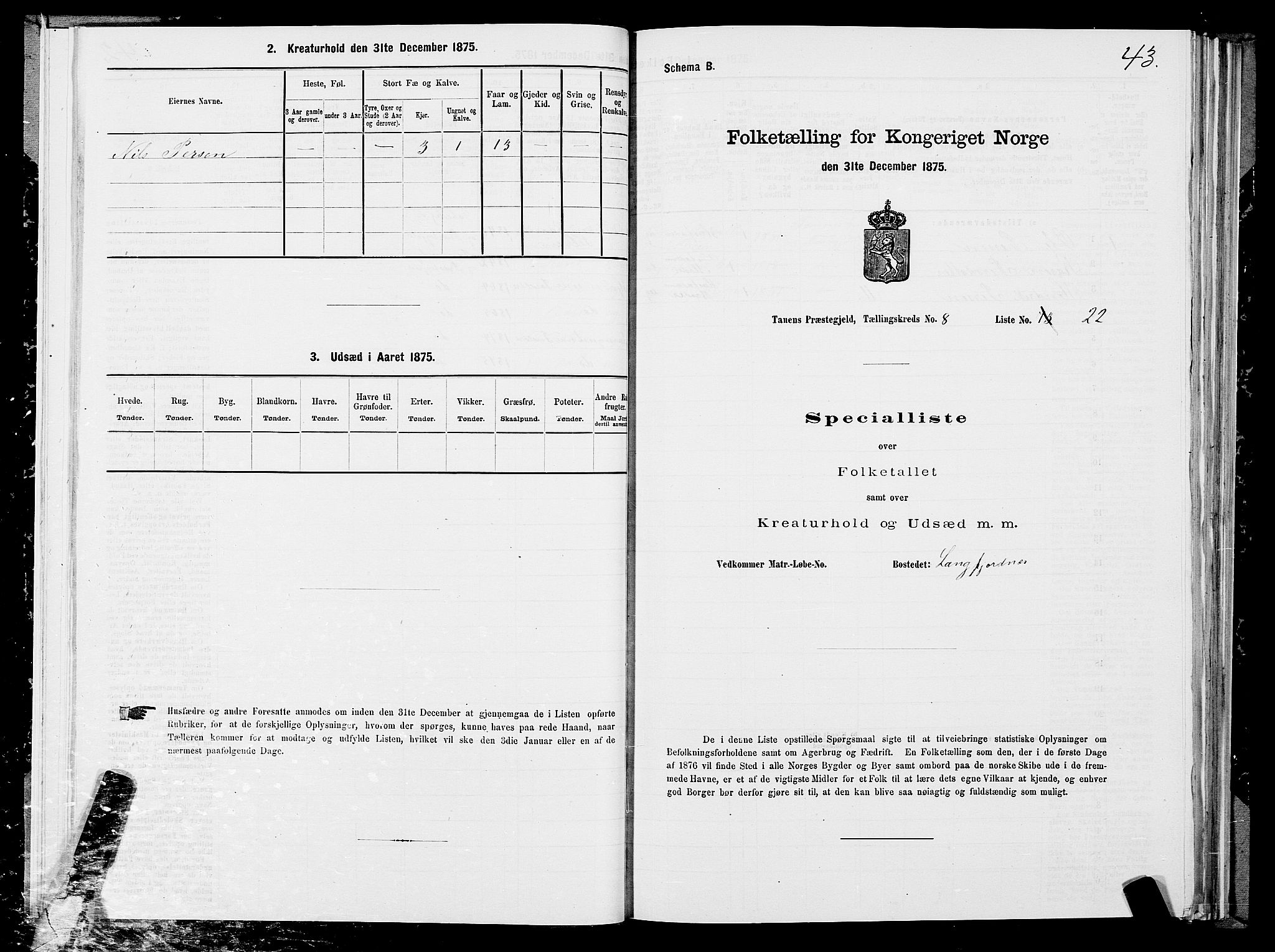 SATØ, 1875 census for 2025P Tana, 1875, p. 3043