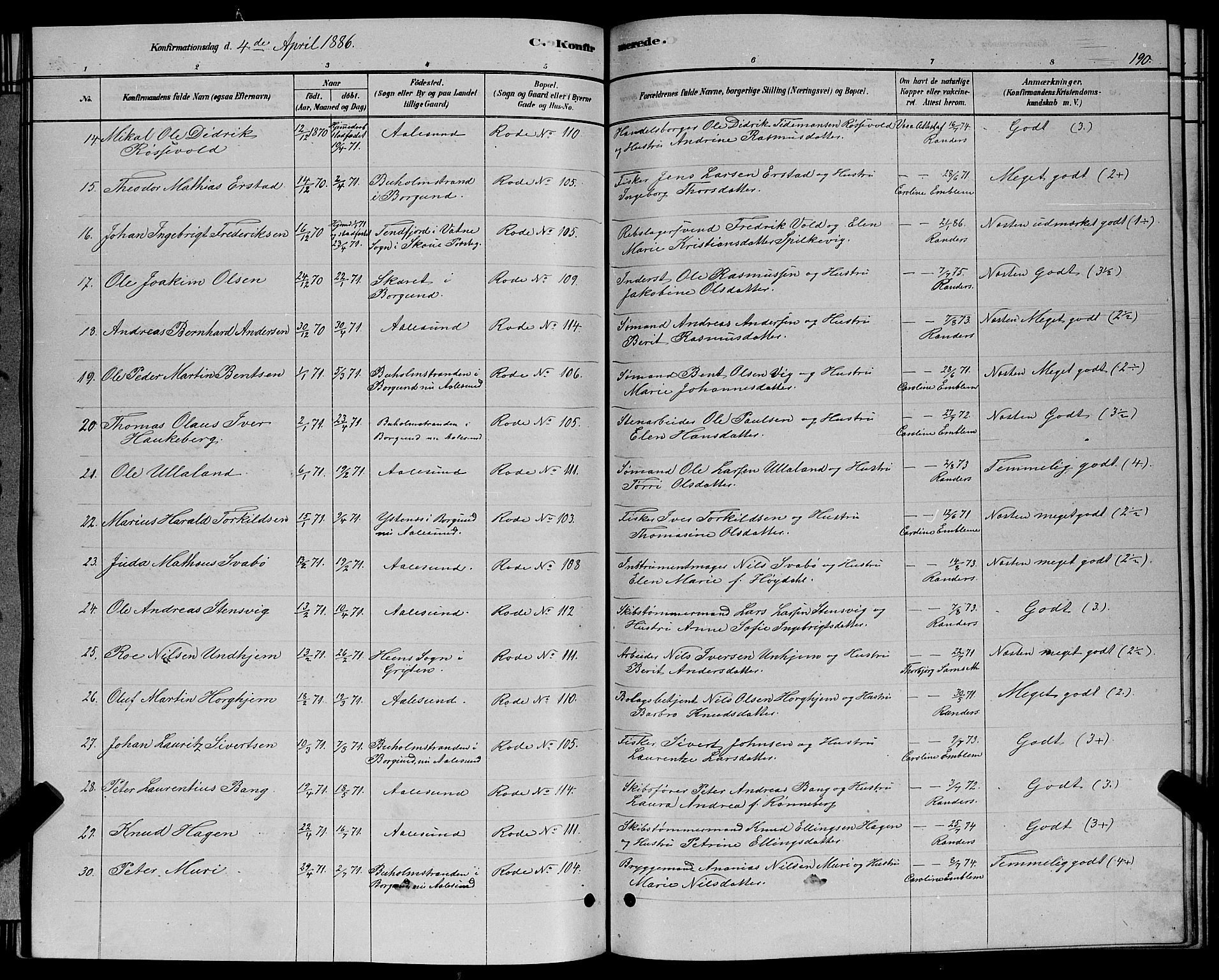 Ministerialprotokoller, klokkerbøker og fødselsregistre - Møre og Romsdal, SAT/A-1454/529/L0466: Parish register (copy) no. 529C03, 1878-1888, p. 190