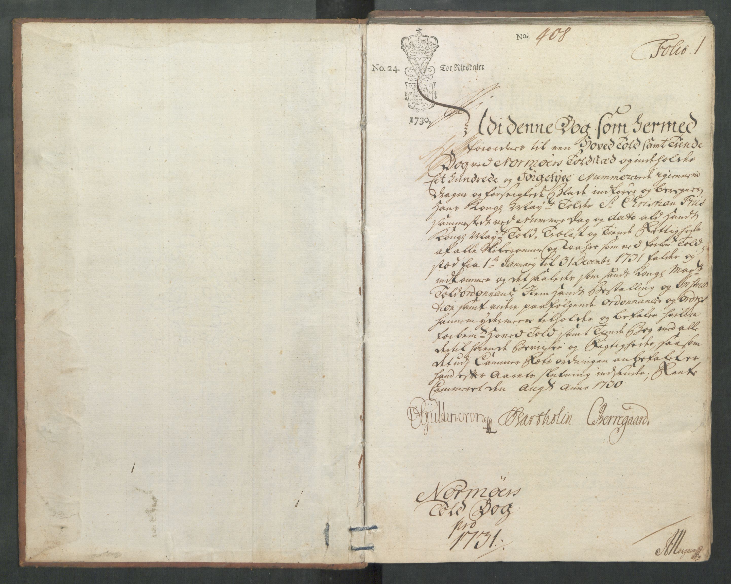 Generaltollkammeret, tollregnskaper, RA/EA-5490/R32/L0004/0001: Tollregnskaper Kristiansund / Hovedtollbok, 1731, p. 1a
