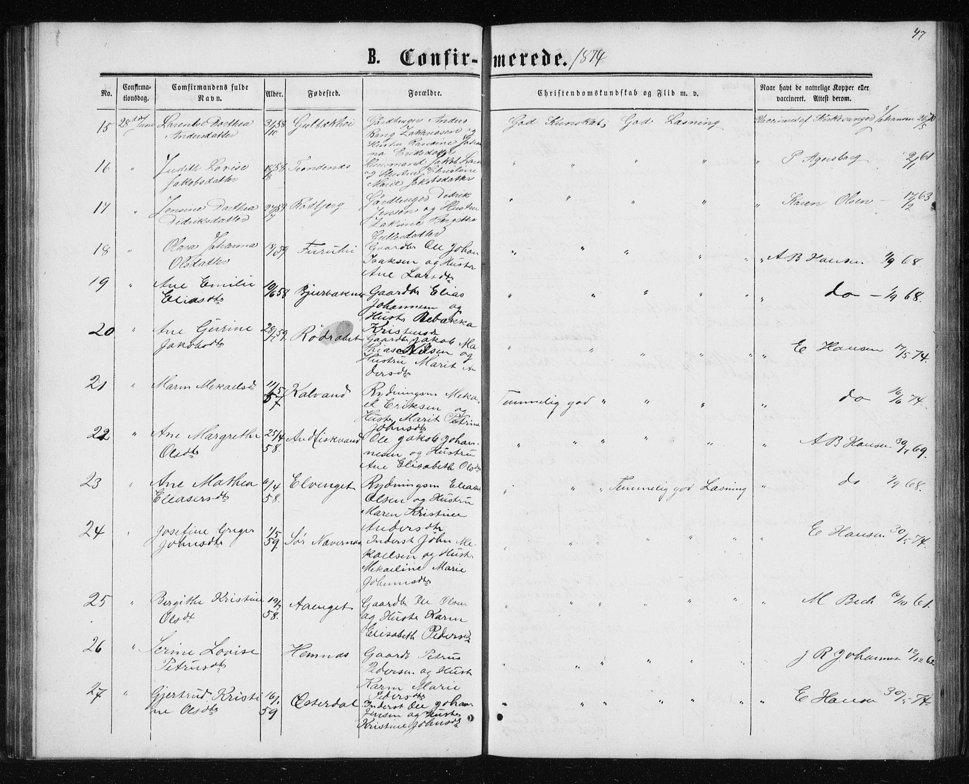 Ministerialprotokoller, klokkerbøker og fødselsregistre - Nordland, AV/SAT-A-1459/827/L0416: Parish register (copy) no. 827C05, 1865-1886, p. 47