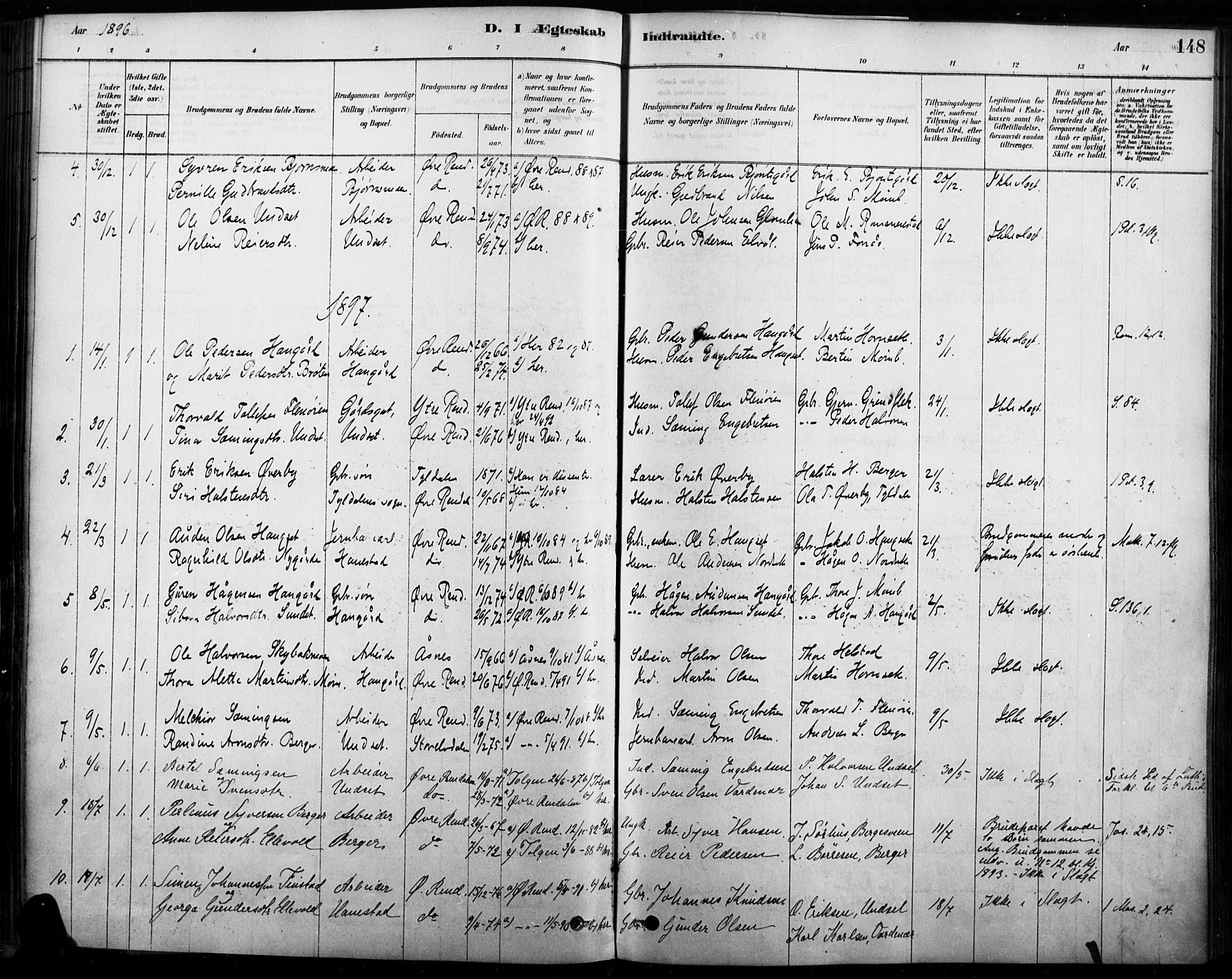 Rendalen prestekontor, AV/SAH-PREST-054/H/Ha/Haa/L0009: Parish register (official) no. 9, 1878-1901, p. 148