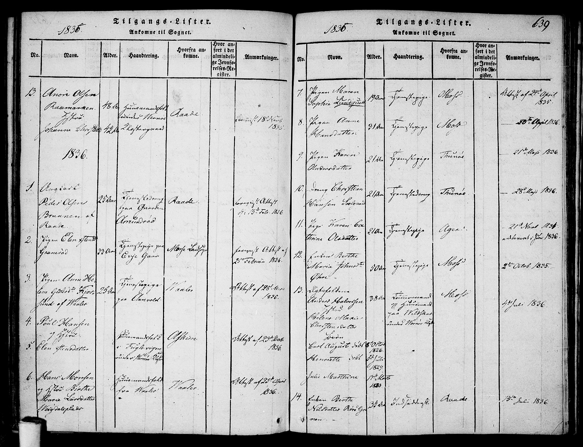 Rygge prestekontor Kirkebøker, AV/SAO-A-10084b/F/Fa/L0003: Parish register (official) no. 3, 1814-1836, p. 638-639