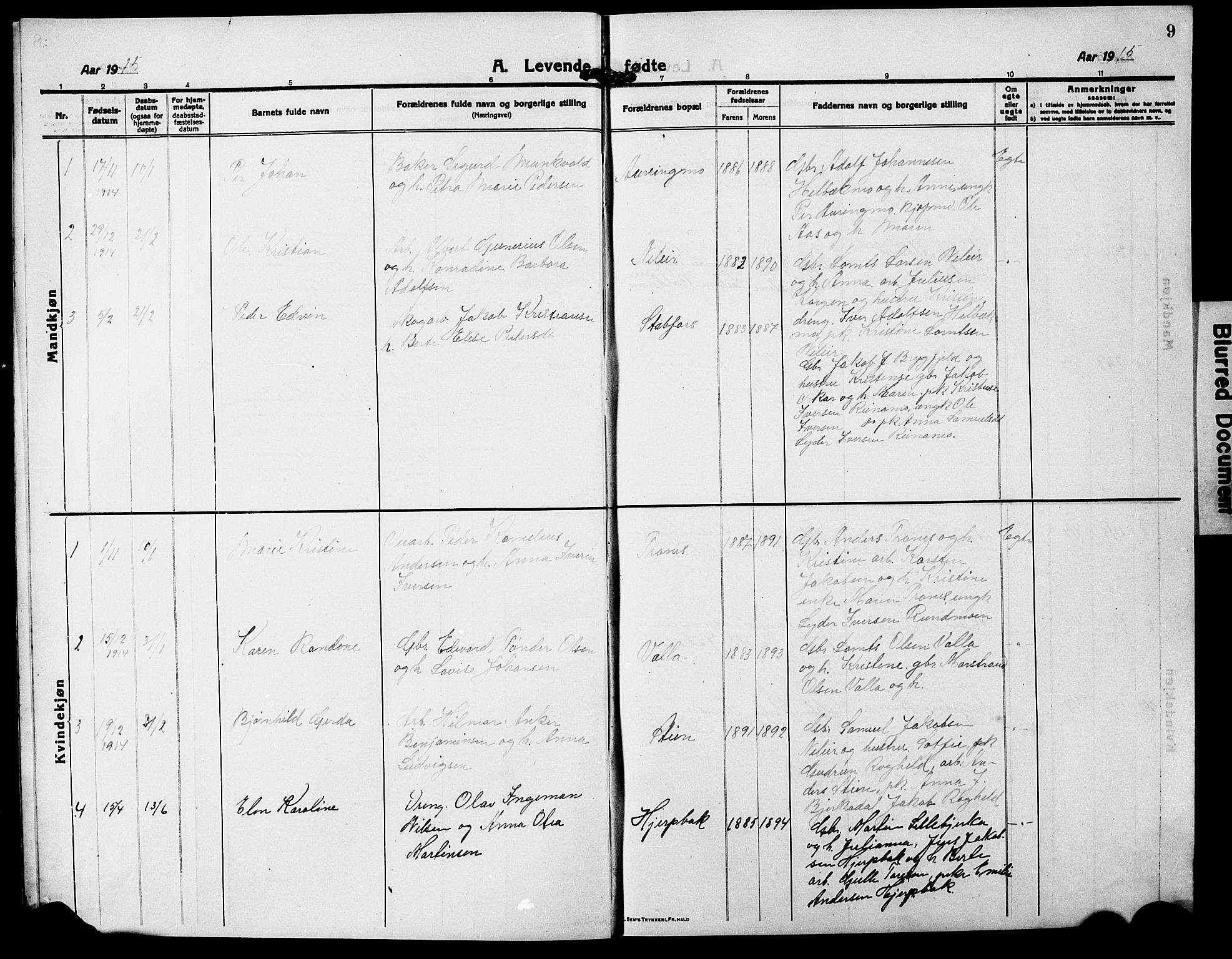 Ministerialprotokoller, klokkerbøker og fødselsregistre - Nordland, AV/SAT-A-1459/826/L0384: Parish register (copy) no. 826C04, 1914-1917, p. 9