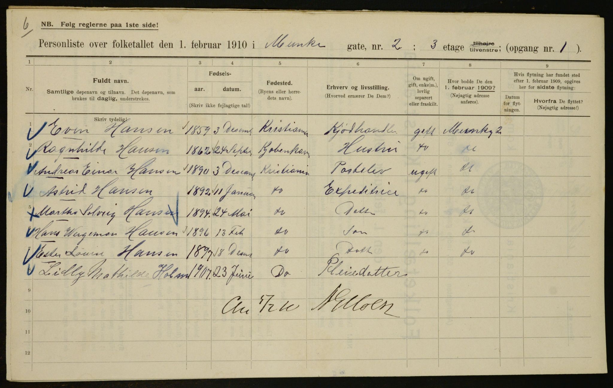 OBA, Municipal Census 1910 for Kristiania, 1910, p. 65633