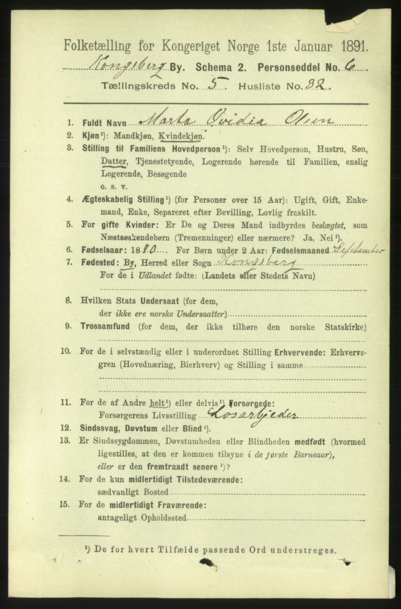 RA, 1891 census for 0604 Kongsberg, 1891, p. 4470