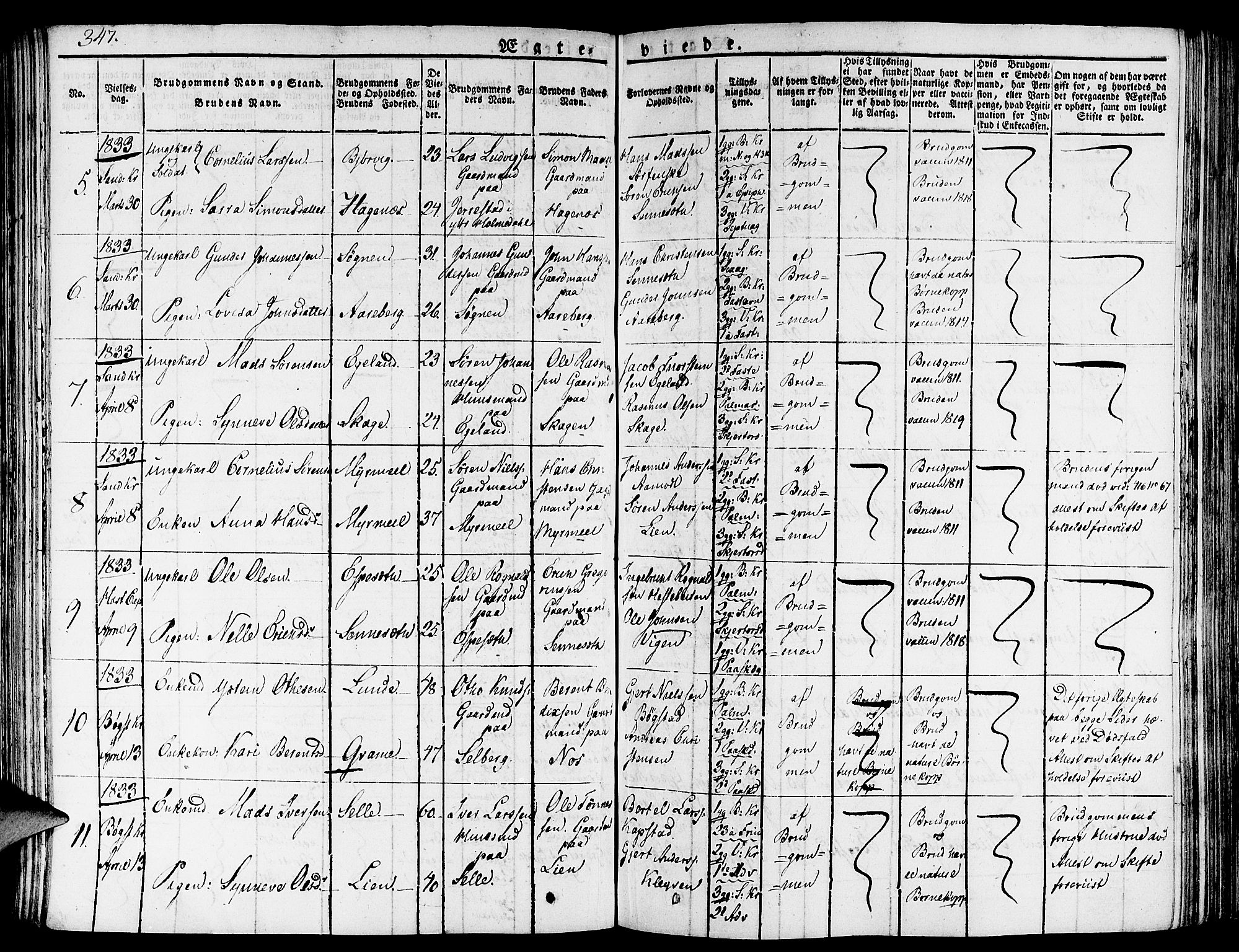 Gaular sokneprestembete, AV/SAB-A-80001/H/Haa: Parish register (official) no. A 3, 1821-1840, p. 347