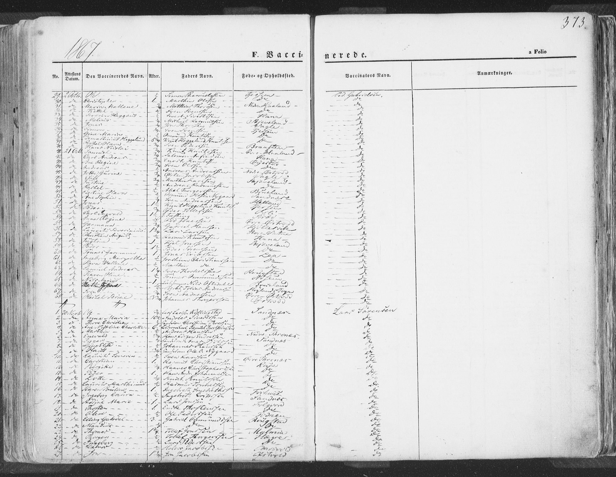 Høyland sokneprestkontor, SAST/A-101799/001/30BA/L0009: Parish register (official) no. A 9.2, 1857-1877, p. 373