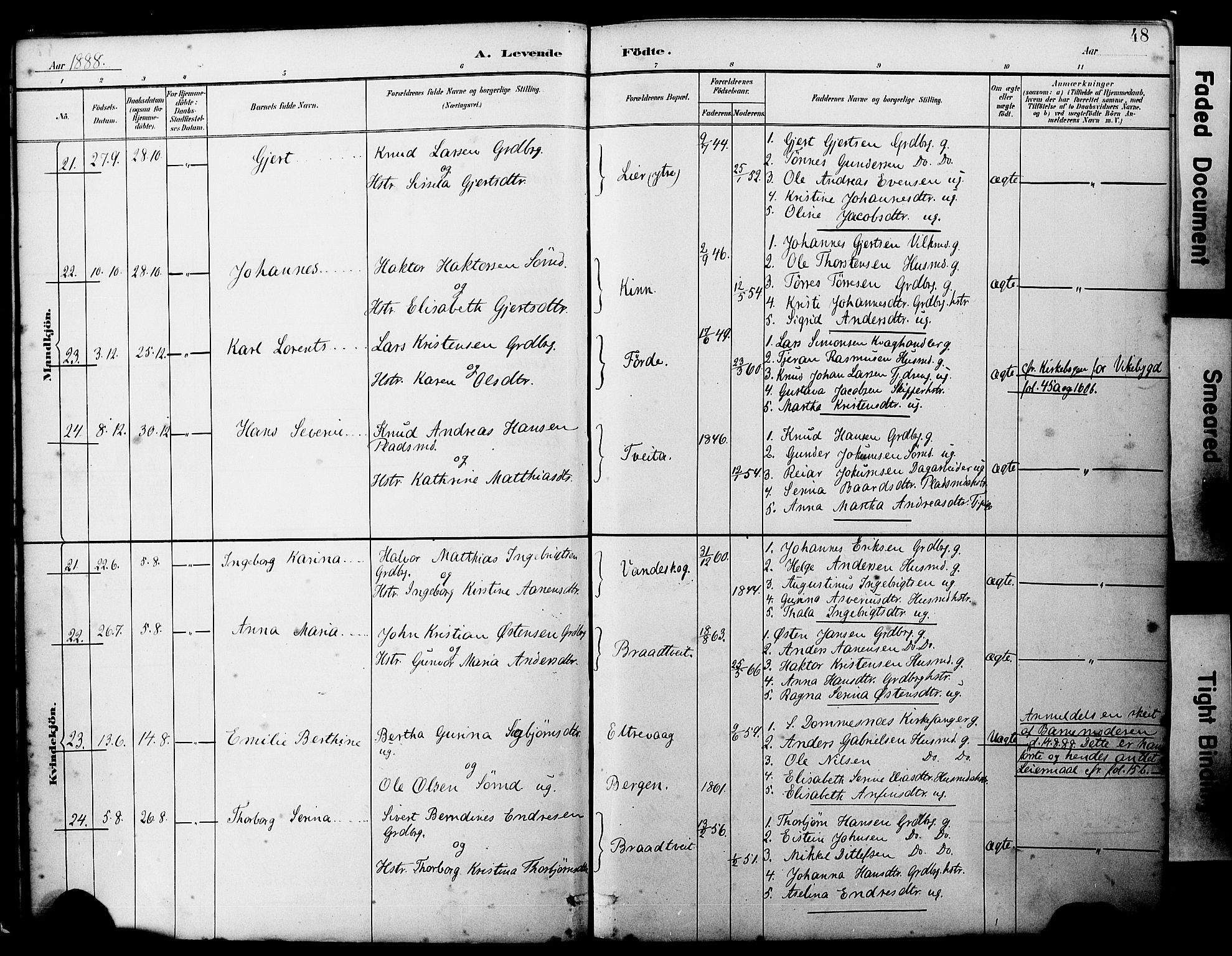 Sveio Sokneprestembete, AV/SAB-A-78501/H/Haa: Parish register (official) no. B 2, 1883-1894, p. 48