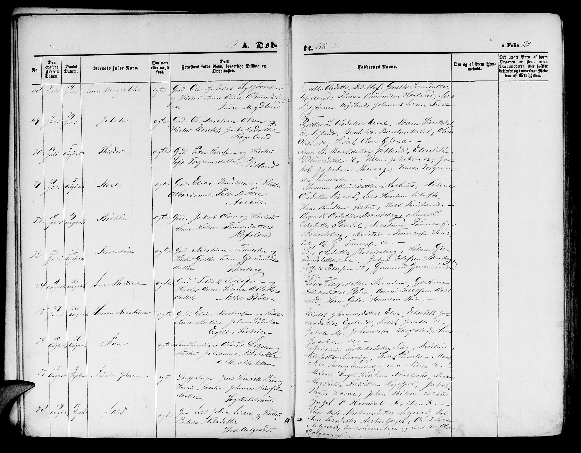 Sokndal sokneprestkontor, AV/SAST-A-101808: Parish register (copy) no. B 3, 1865-1879, p. 23