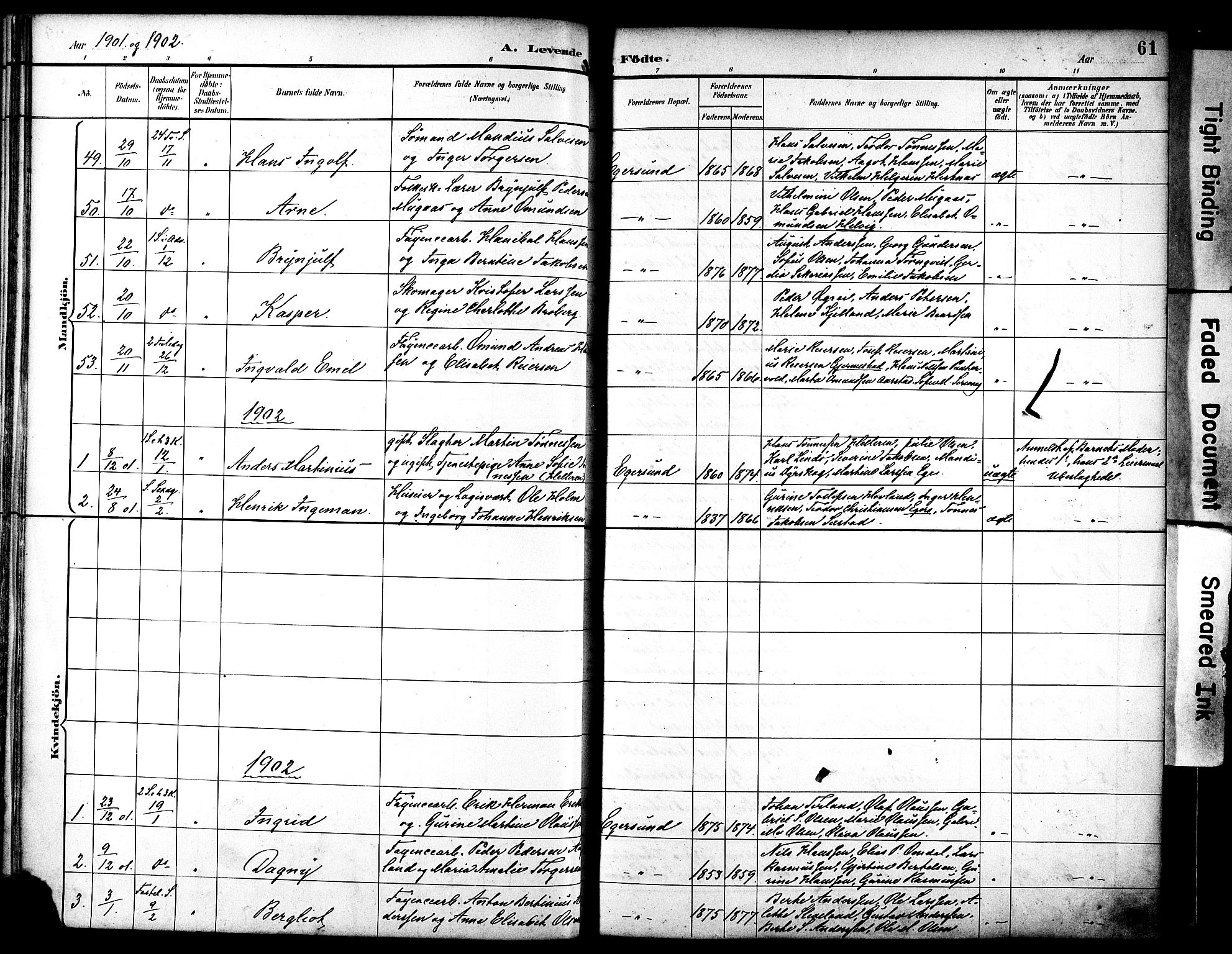 Eigersund sokneprestkontor, AV/SAST-A-101807/S08/L0019: Parish register (official) no. A 18, 1892-1905, p. 61