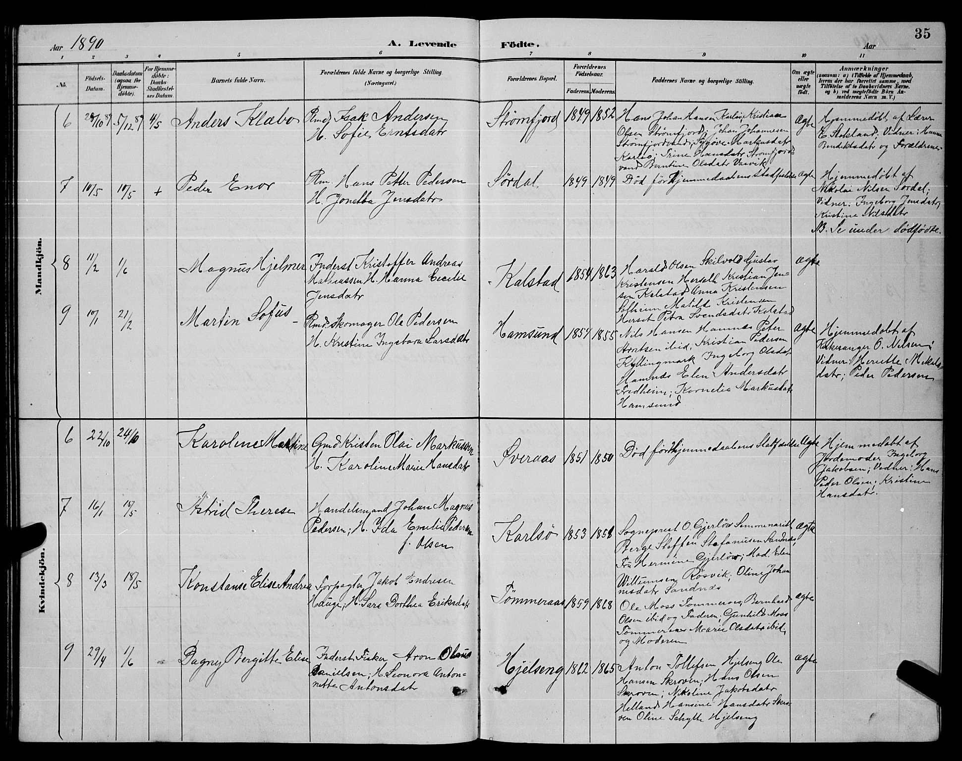 Ministerialprotokoller, klokkerbøker og fødselsregistre - Nordland, SAT/A-1459/859/L0859: Parish register (copy) no. 859C05, 1887-1898, p. 35