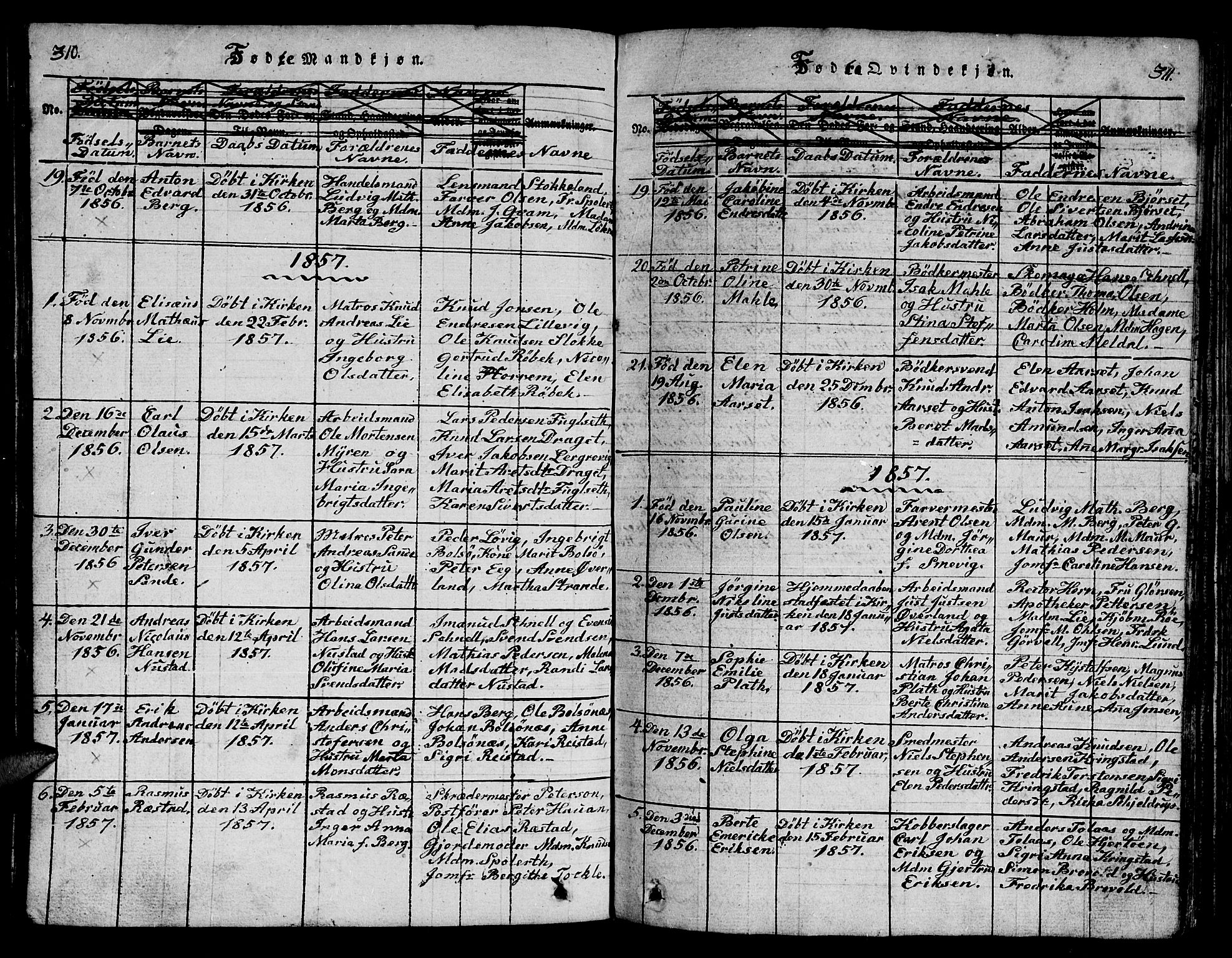 Ministerialprotokoller, klokkerbøker og fødselsregistre - Møre og Romsdal, AV/SAT-A-1454/558/L0700: Parish register (copy) no. 558C01, 1818-1868, p. 310-311