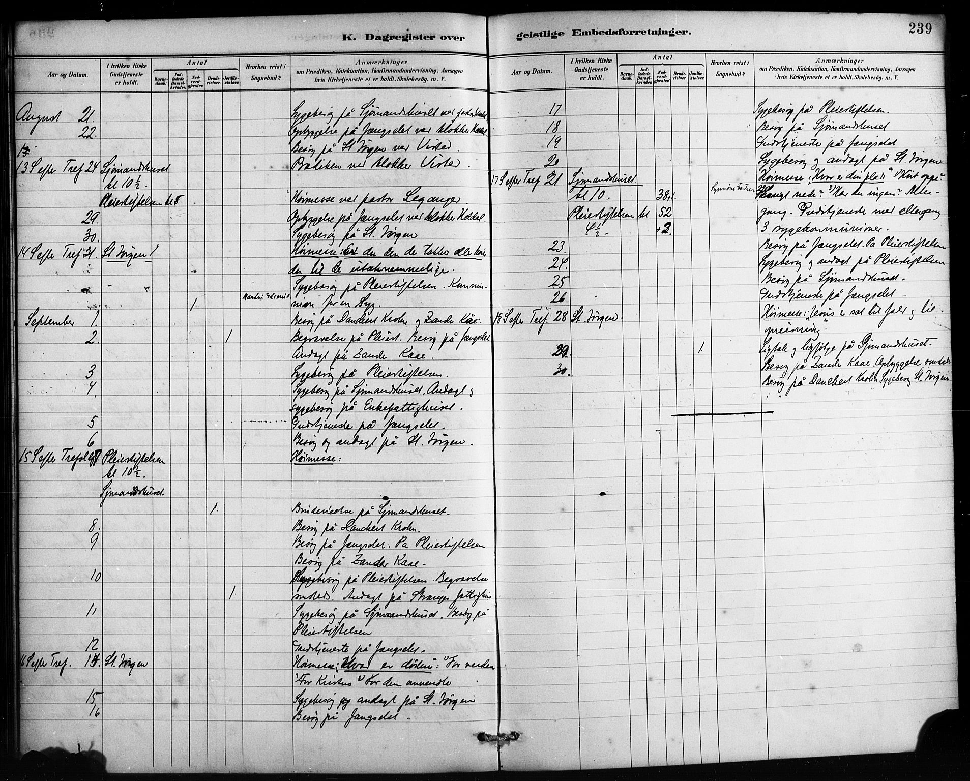 St. Jørgens hospital og Årstad sokneprestembete, AV/SAB-A-99934: Parish register (official) no. A 13, 1886-1906, p. 239