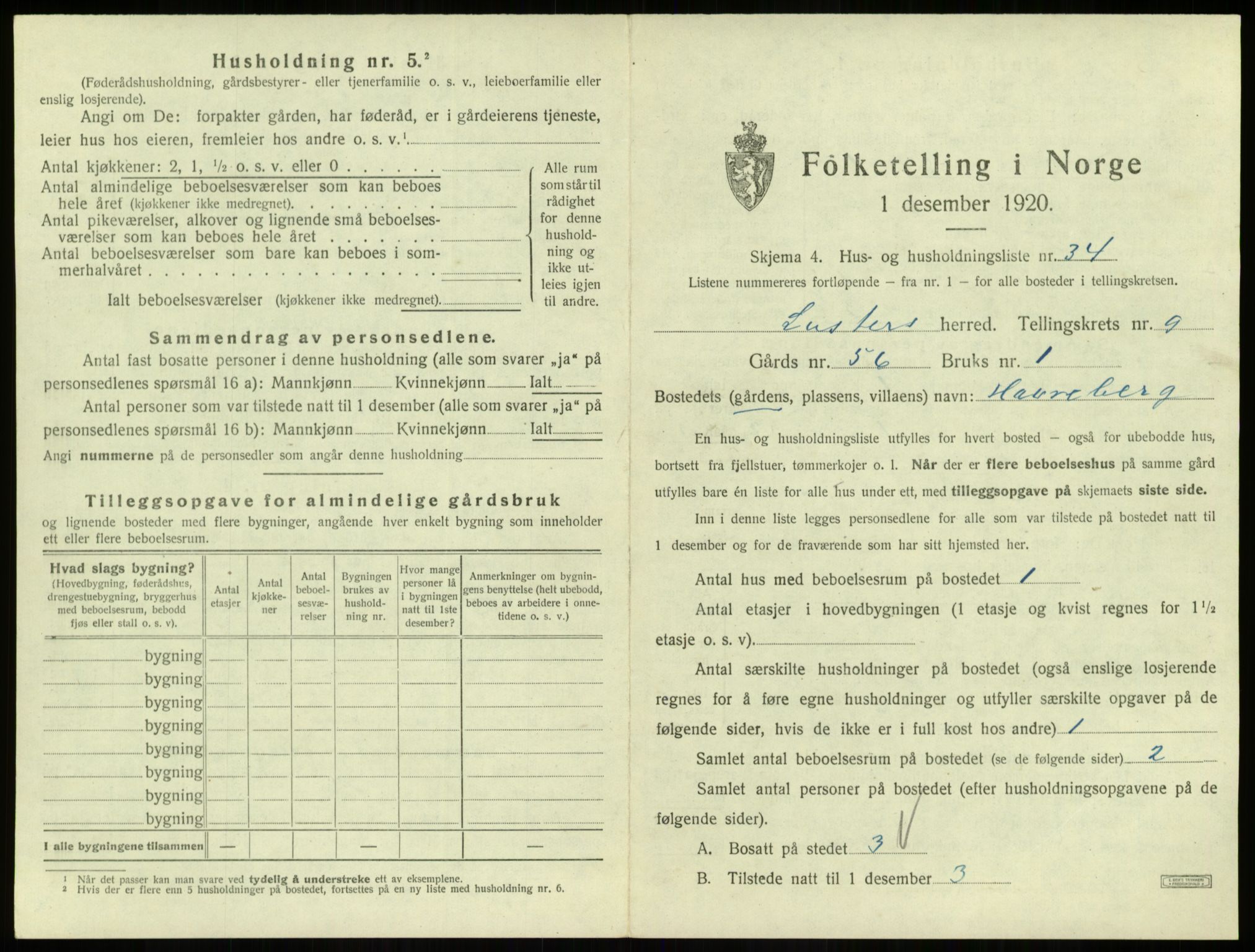 SAB, 1920 census for Luster, 1920, p. 884