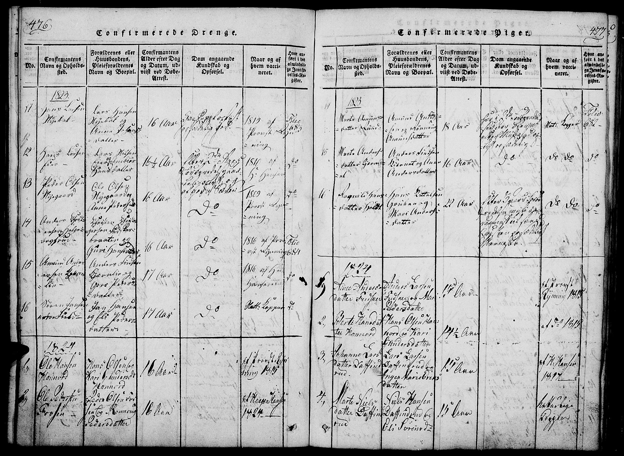 Nord-Odal prestekontor, AV/SAH-PREST-032/H/Ha/Haa/L0001: Parish register (official) no. 1, 1819-1838, p. 476-477