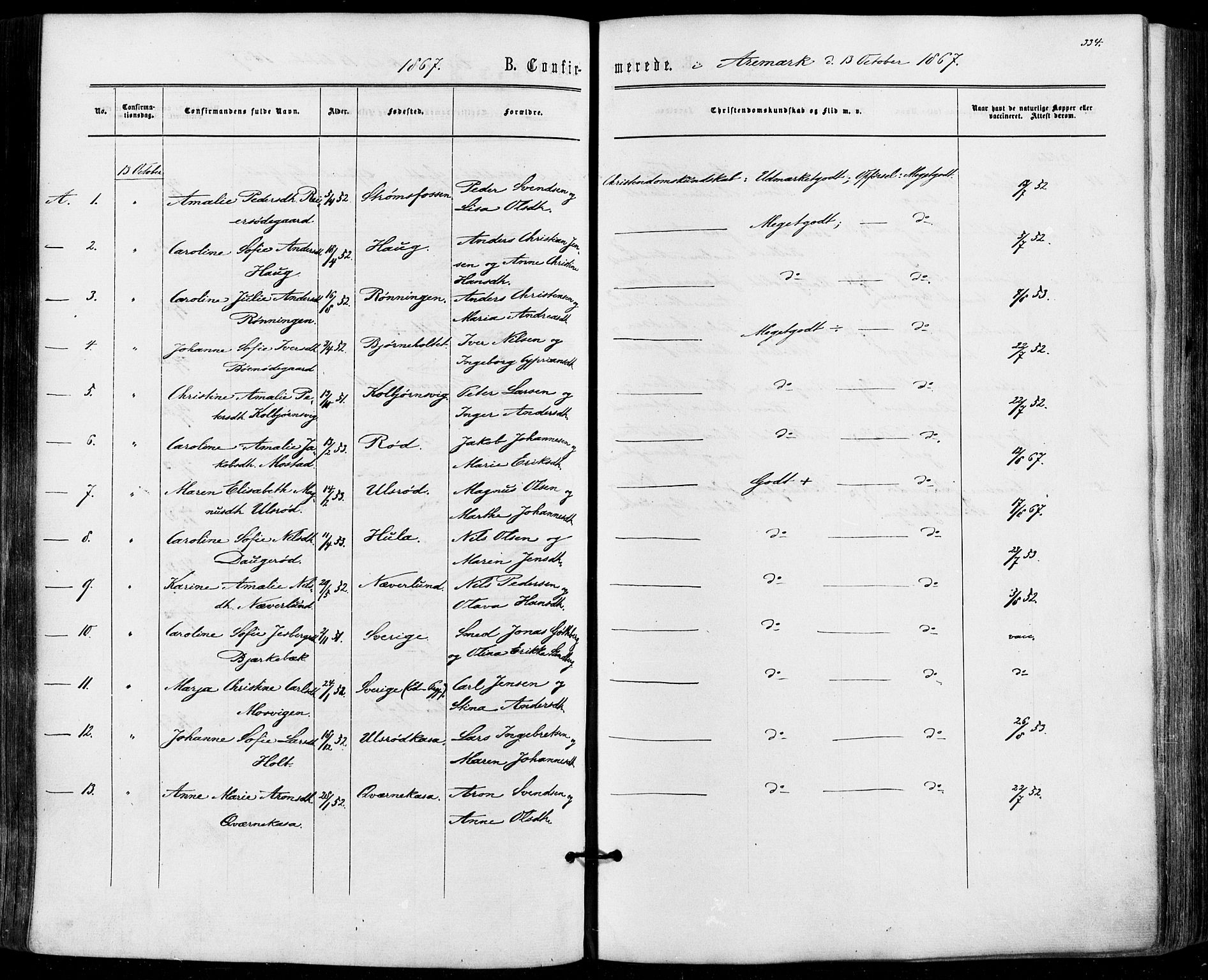 Aremark prestekontor Kirkebøker, AV/SAO-A-10899/F/Fc/L0004: Parish register (official) no. III 4, 1866-1877, p. 333-334