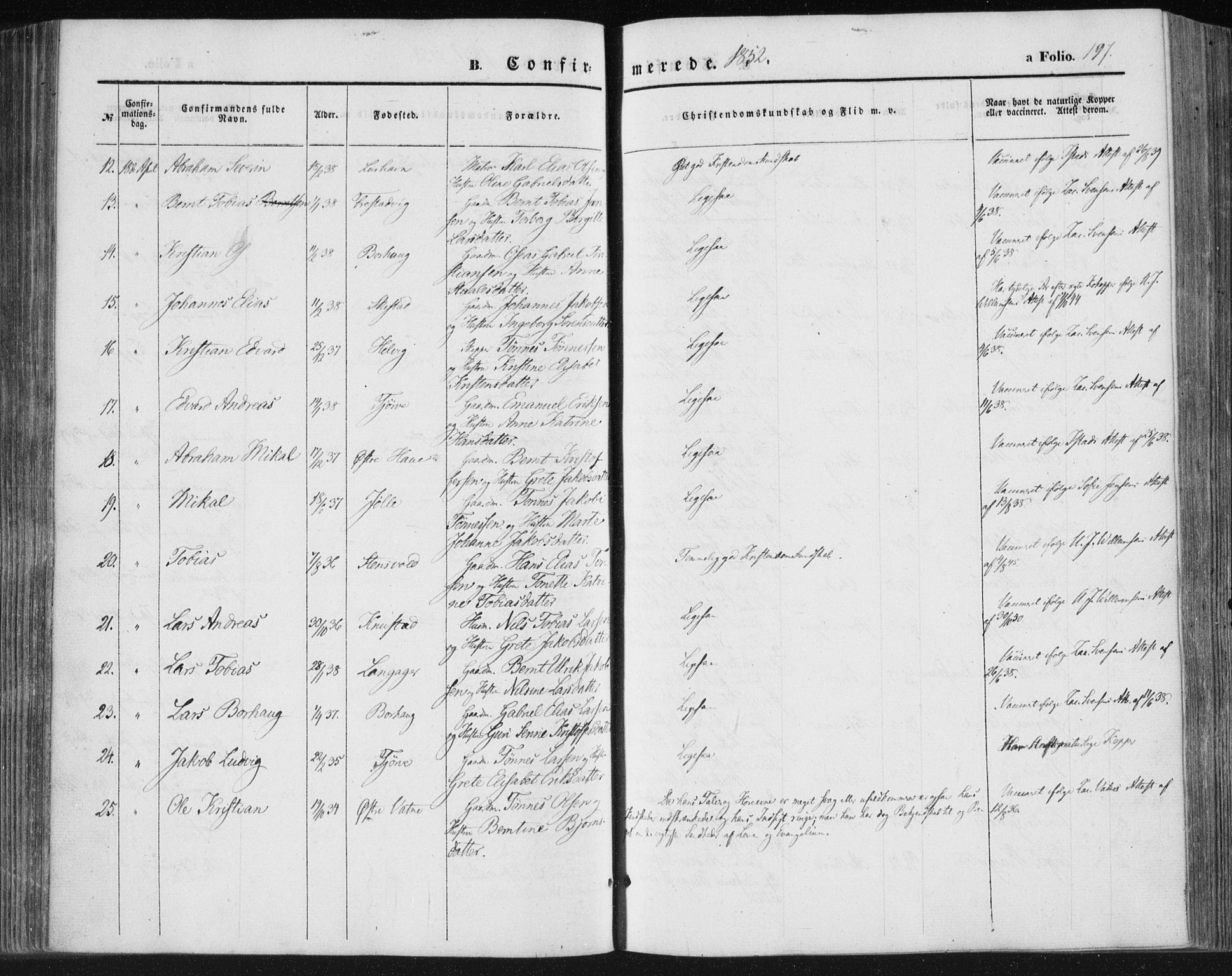 Lista sokneprestkontor, SAK/1111-0027/F/Fa/L0010: Parish register (official) no. A 10, 1846-1861, p. 197