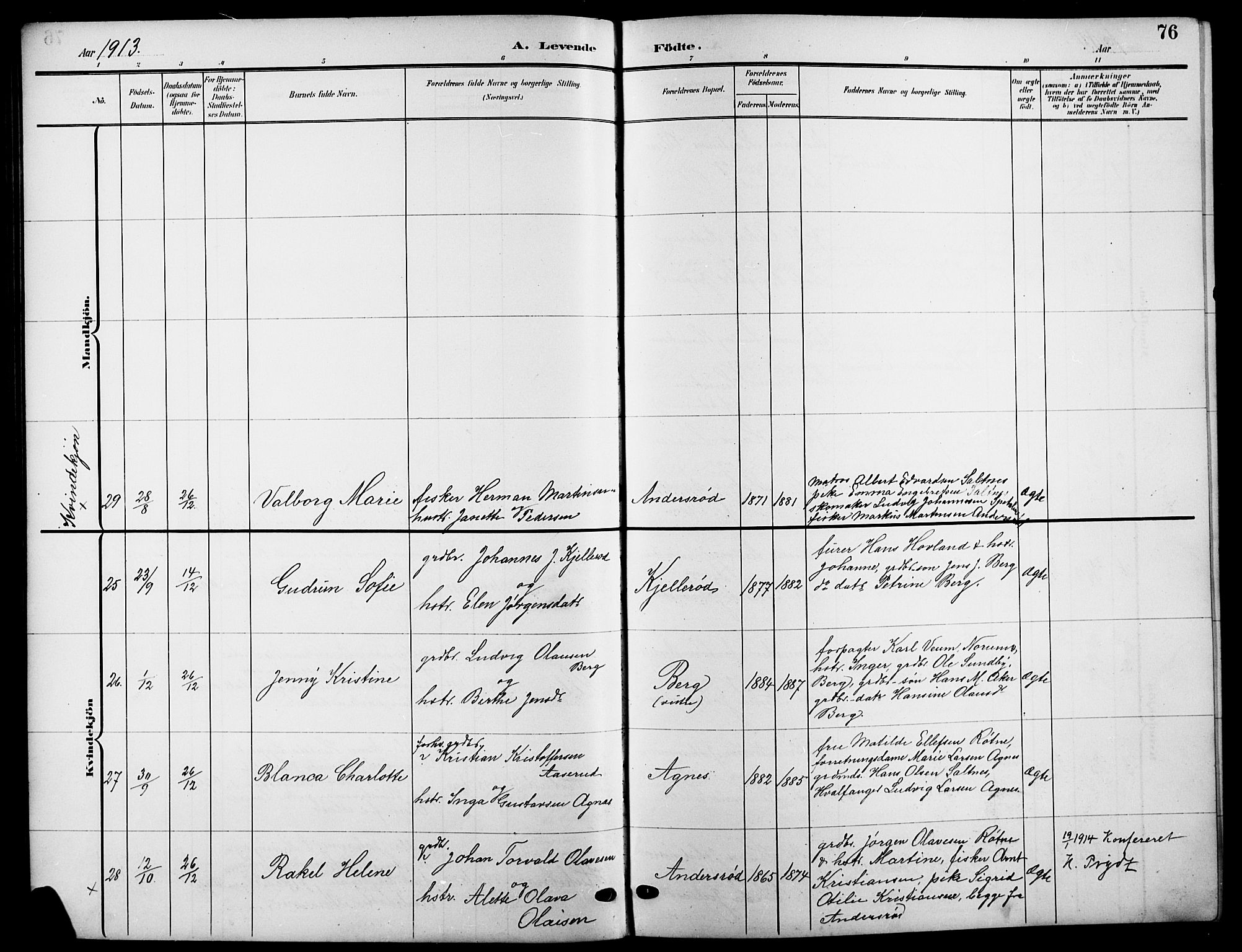 Råde prestekontor kirkebøker, AV/SAO-A-2009/G/Ga/L0001: Parish register (copy) no. 1, 1903-1925, p. 76